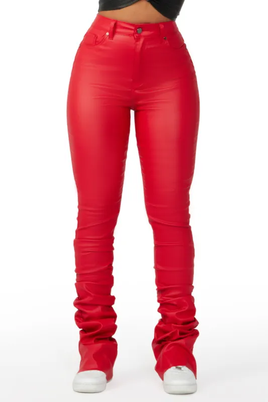 Pay Attention Red PU Super Stacked Flare Pant sold by Rockstar Original