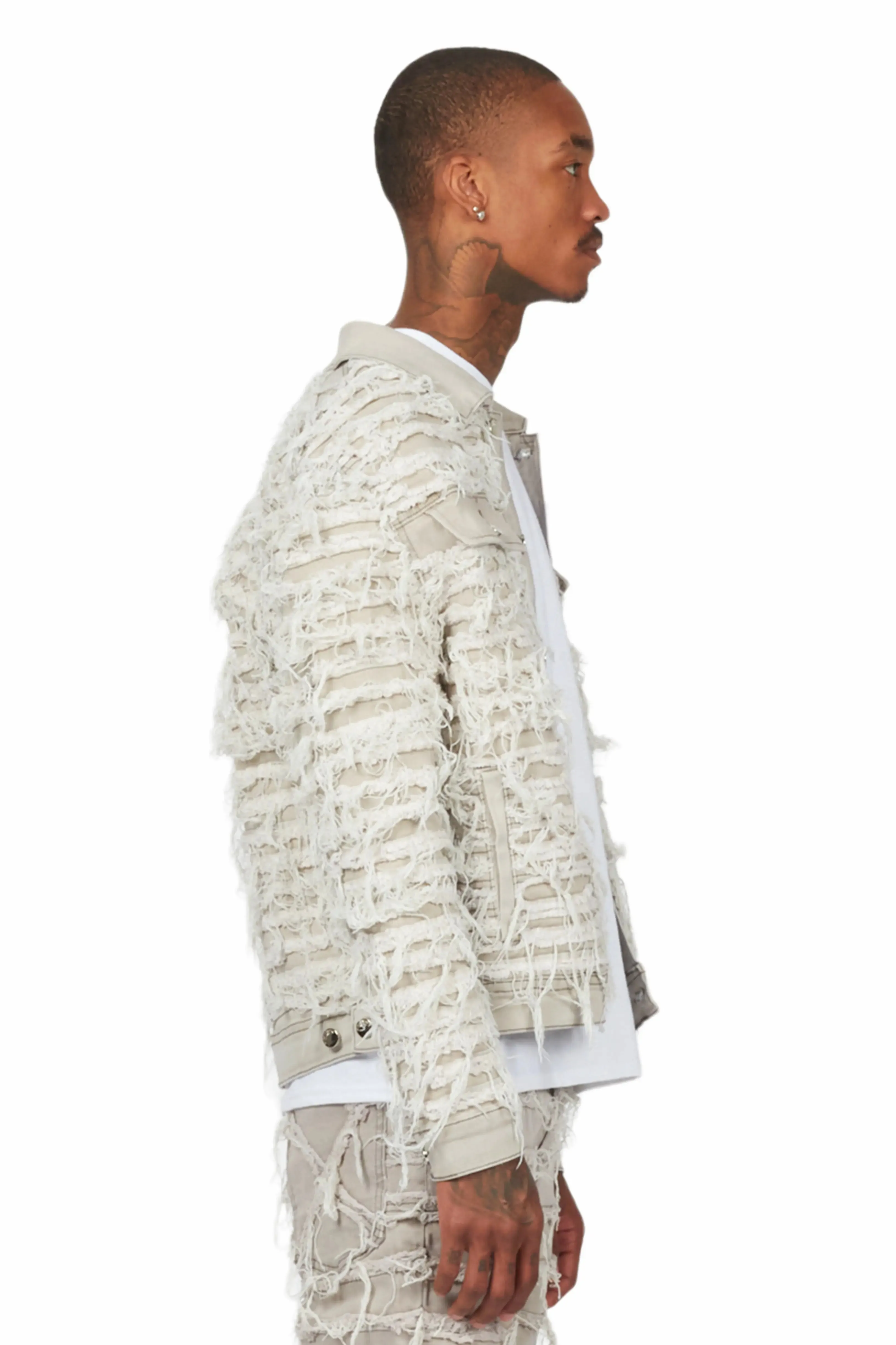 Ayan Grey Distressed Denim Jacket sold by Rockstar Original product image thumbnail 5