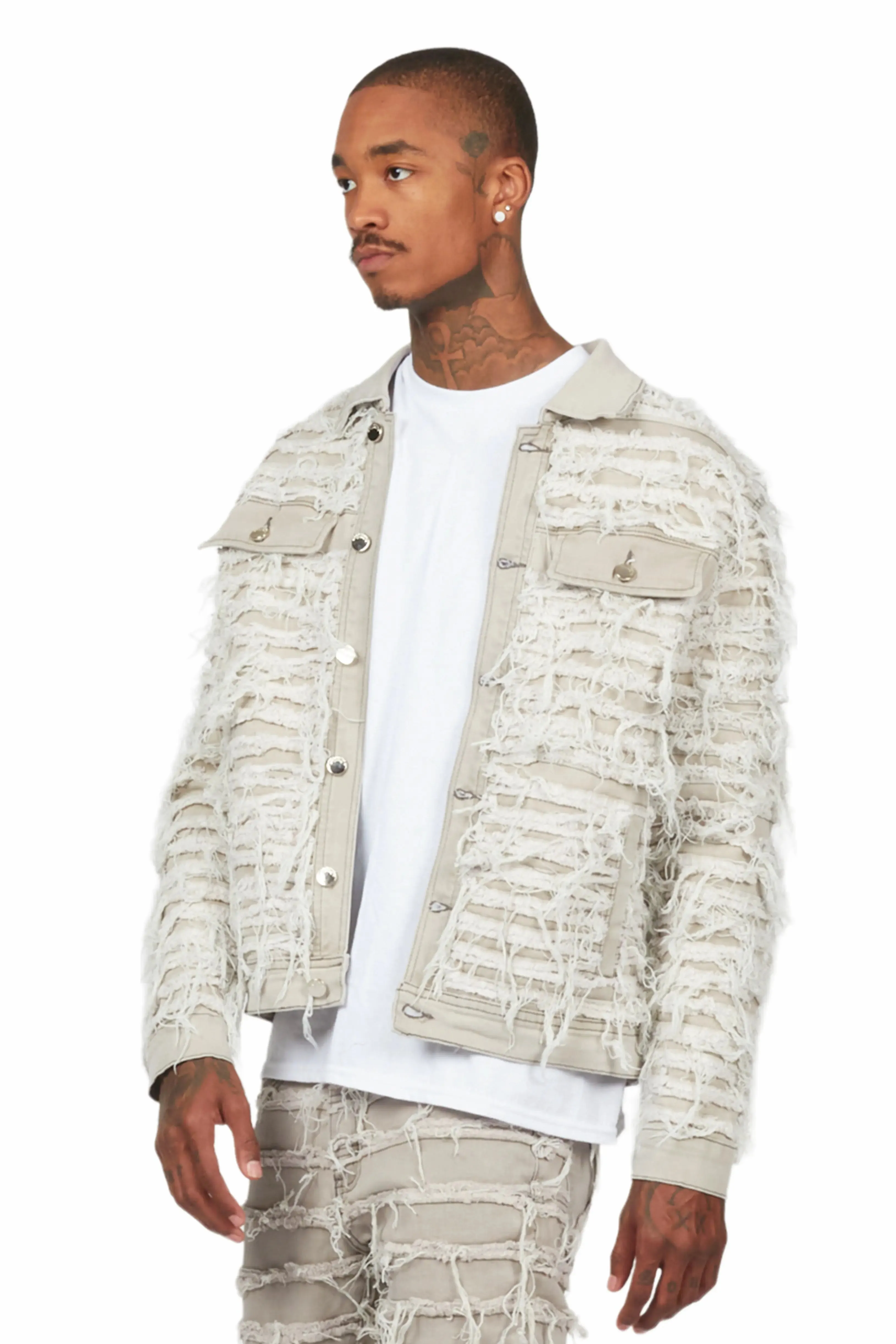 Ayan Grey Distressed Denim Jacket sold by Rockstar Original product image thumbnail 4