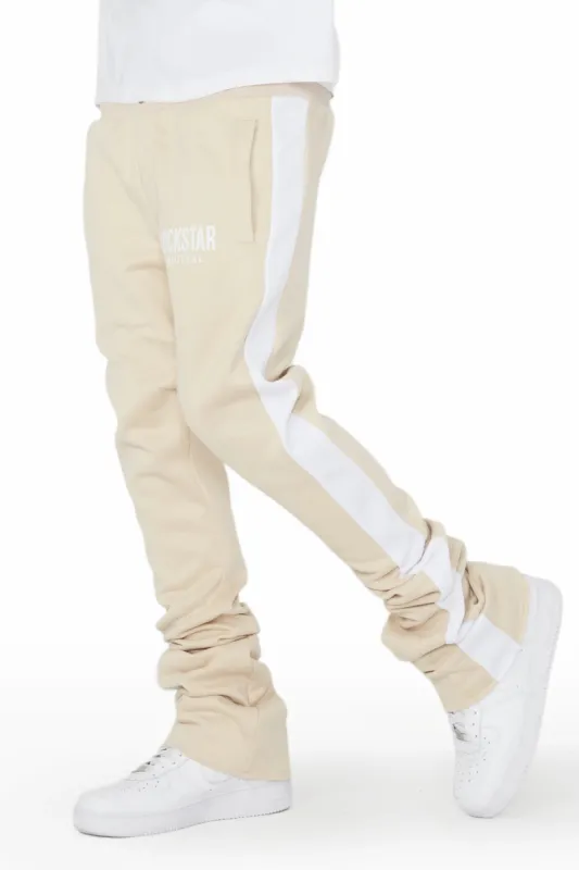 Leonel Beige Stacked Flare Track Pant sold by Rockstar Original