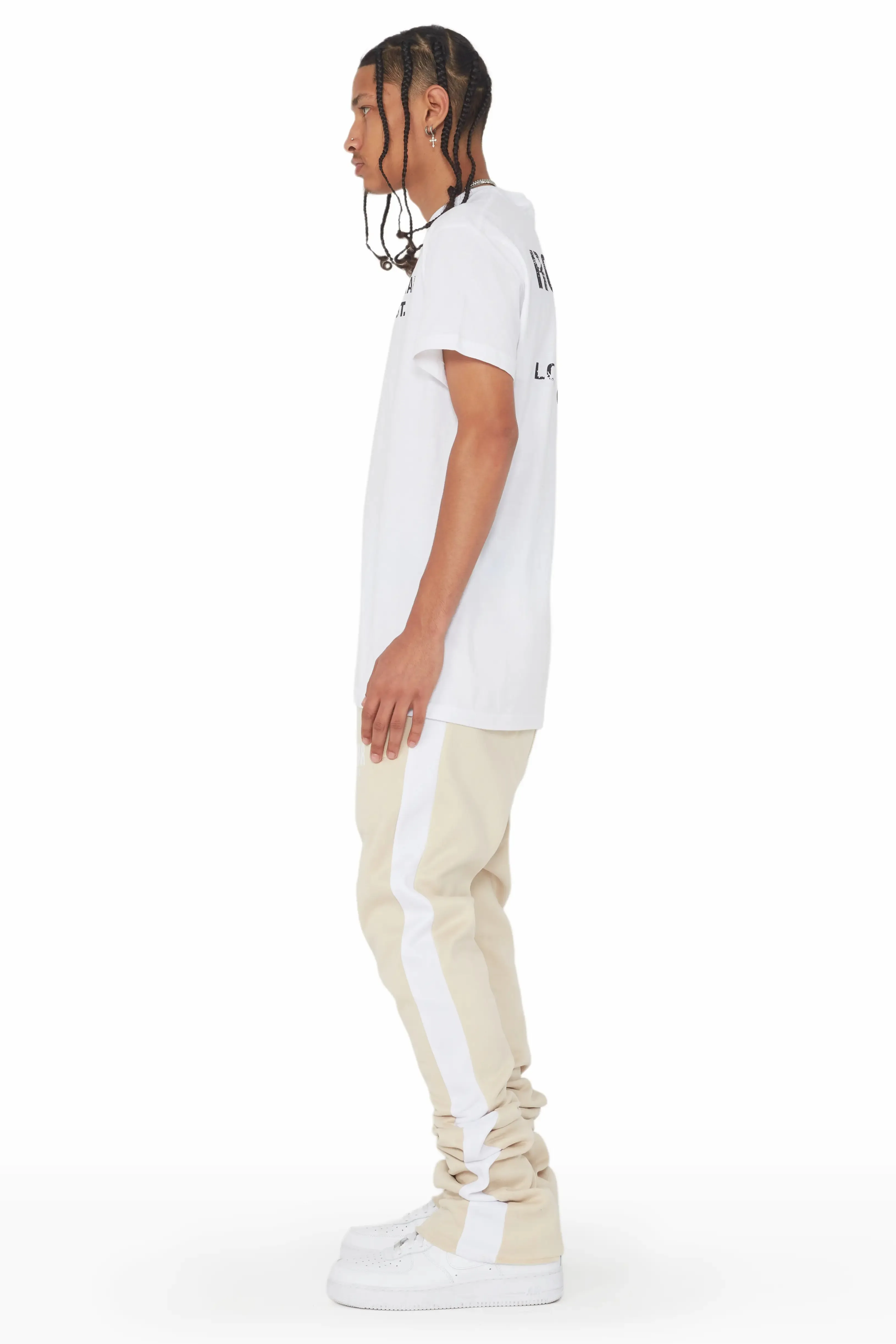 Leonel Beige Stacked Flare Track Pant sold by Rockstar Original product image thumbnail 3
