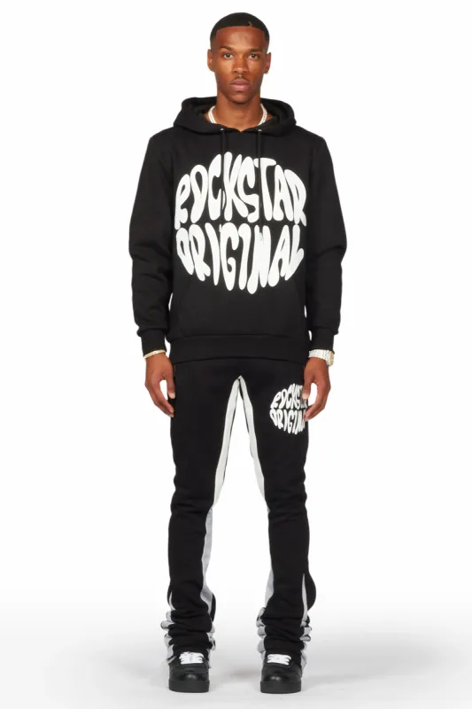 Thierry Black Super Stacked Flare Track Pant Set sold by Rockstar Original