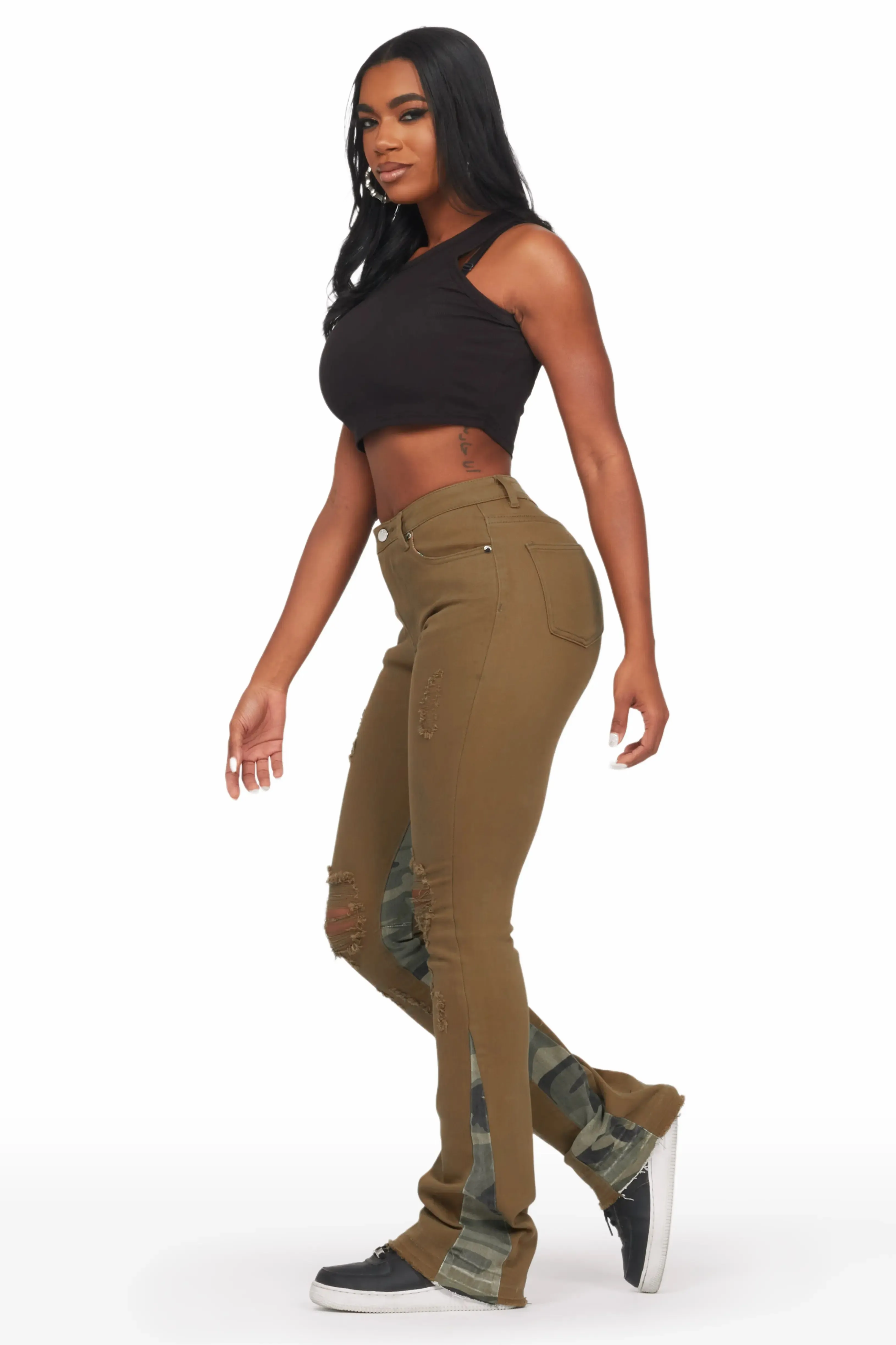 Khaleesy Olive Camo Stacked Flare Jean sold by Rockstar Original product image thumbnail 4
