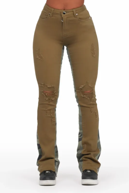 Khaleesy Olive Camo Stacked Flare Jean sold by Rockstar Original