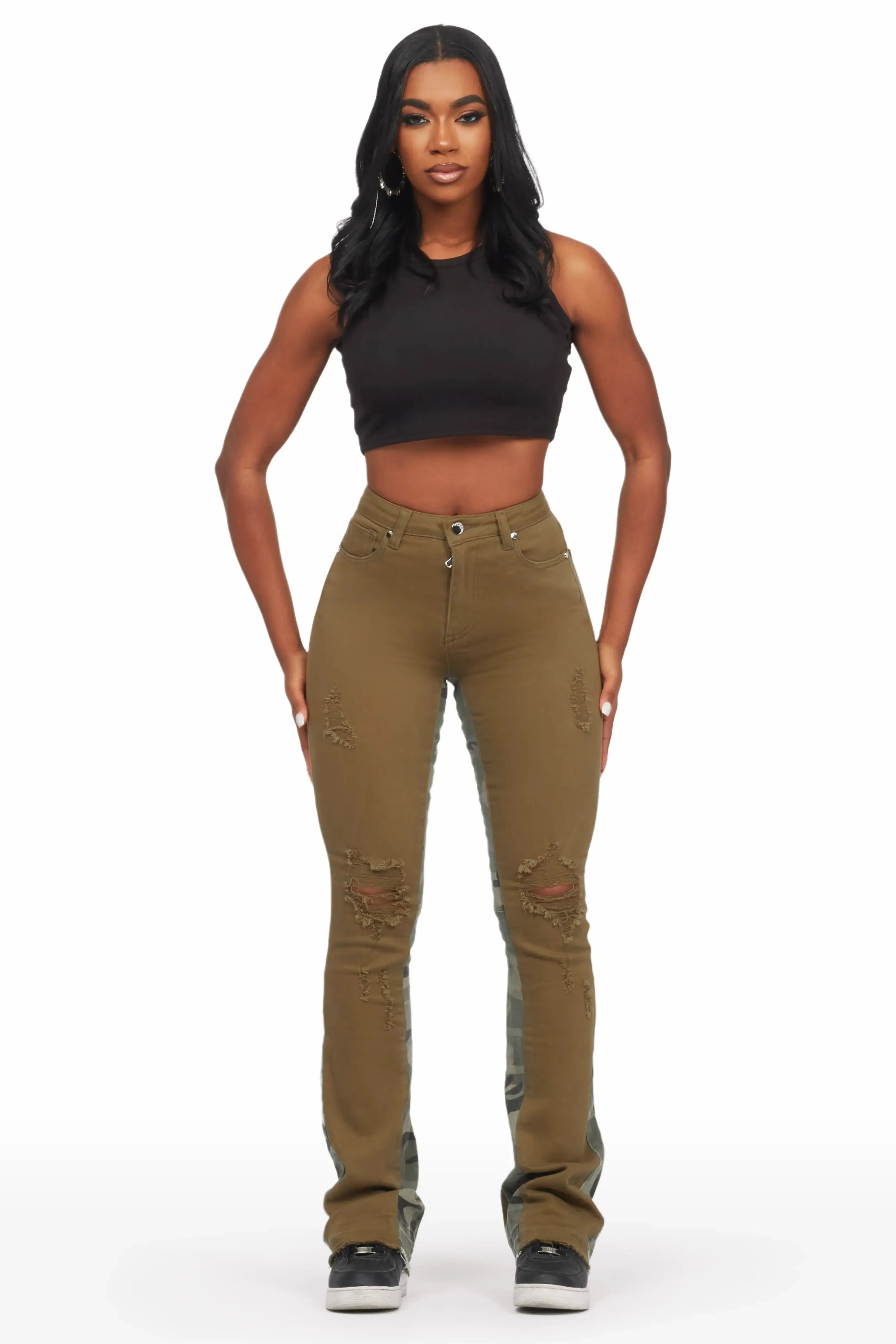 Khaleesy Olive Camo Stacked Flare Jean sold by Rockstar Original product image thumbnail 3