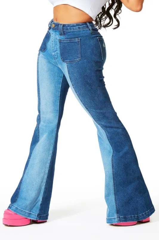 Alyse Dark Wash Two Tone High Rise Flare Jean sold by Rockstar Original