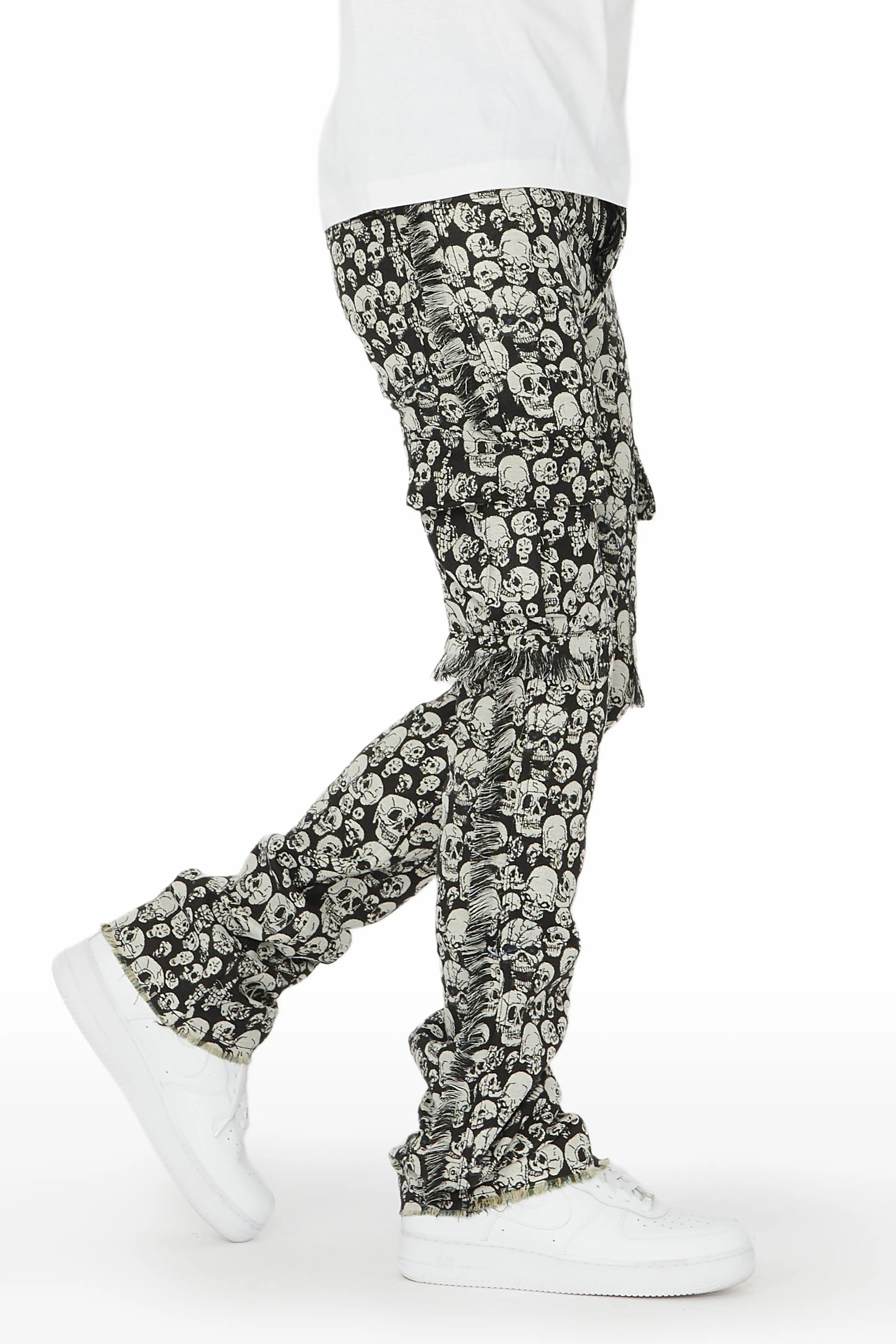 Zane Black/White Stacked Flare Cargo Jean sold by Rockstar Original