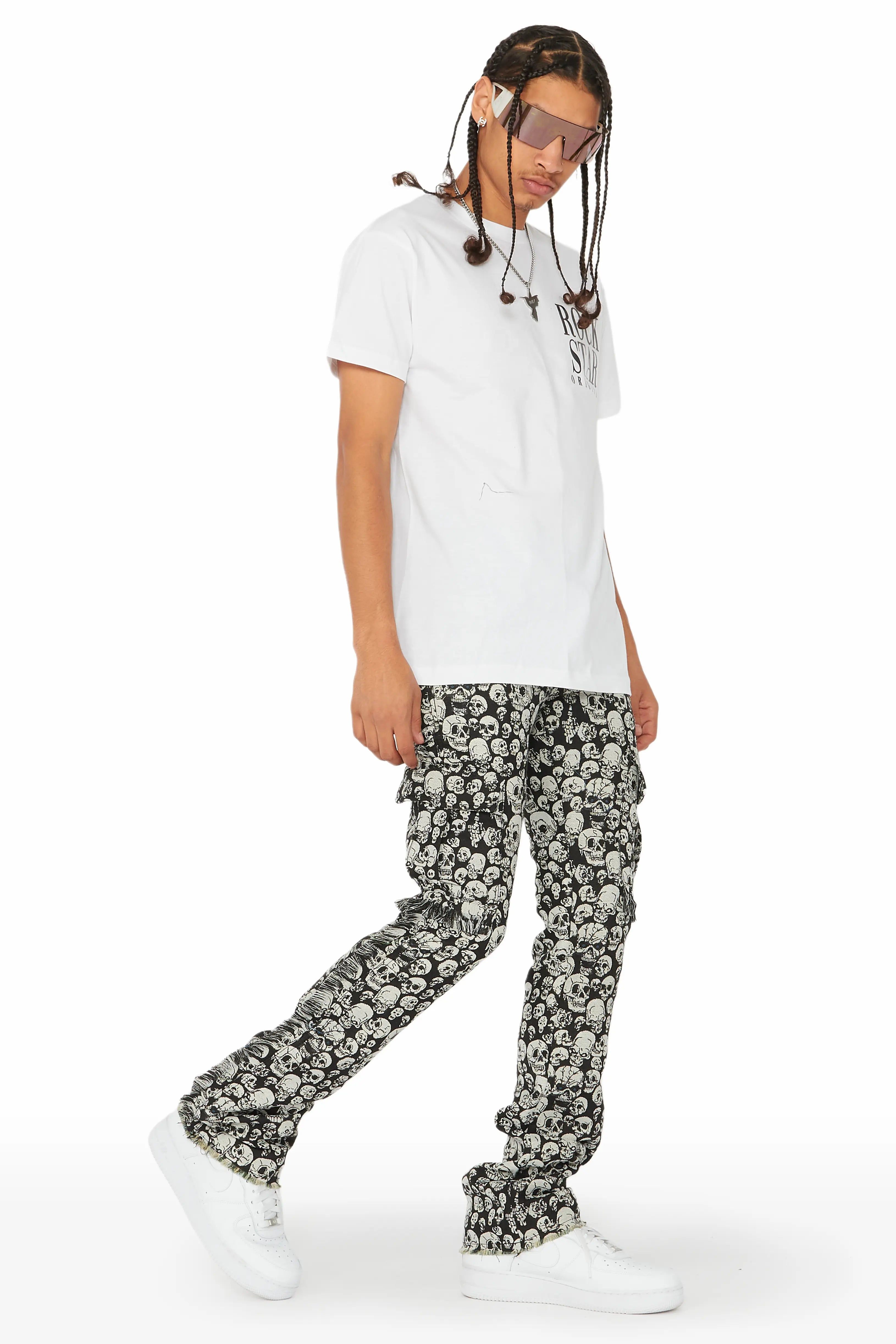 Zane Black/White Stacked Flare Cargo Jean sold by Rockstar Original product image thumbnail 5