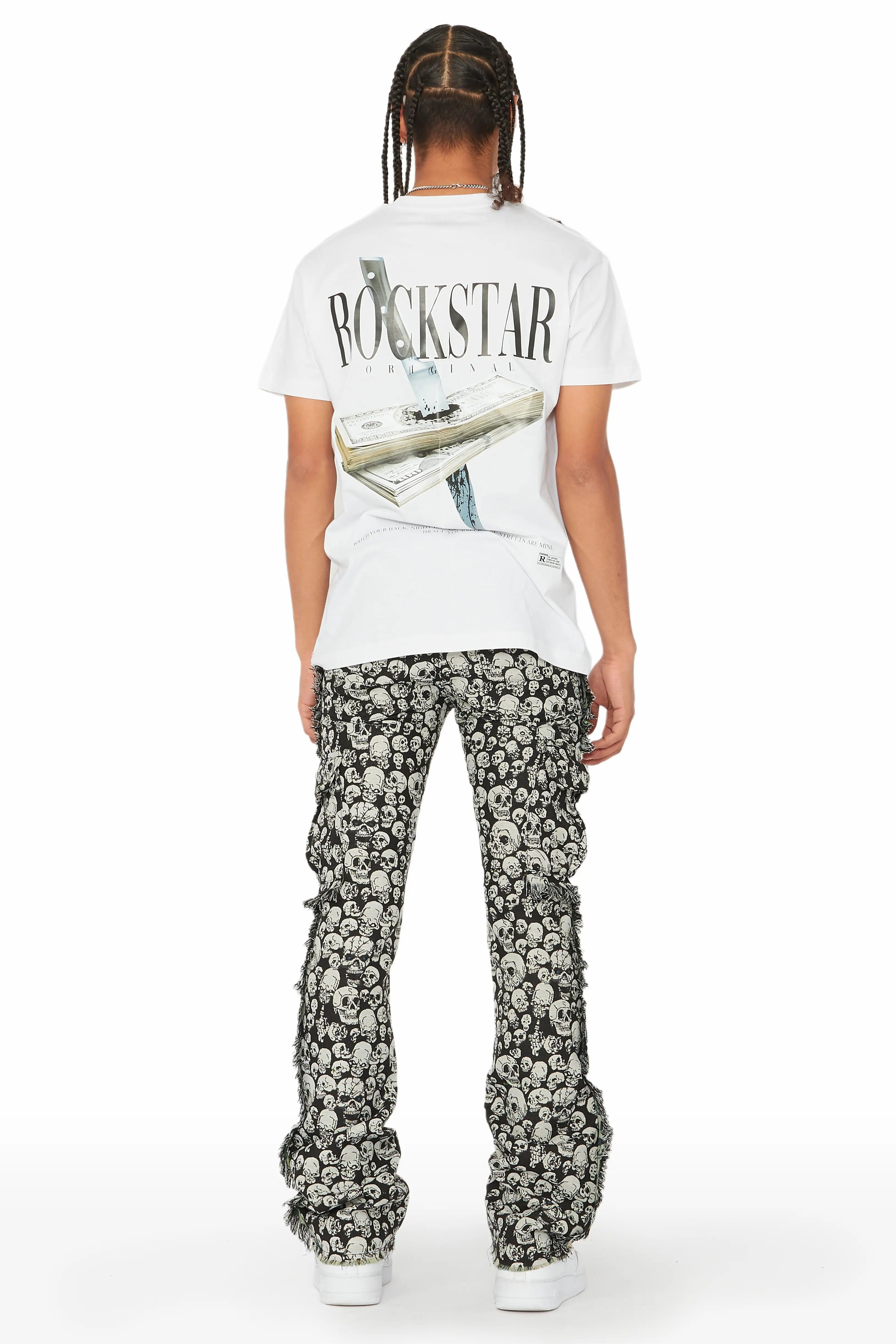 Zane Black/White Stacked Flare Cargo Jean sold by Rockstar Original product image thumbnail 4