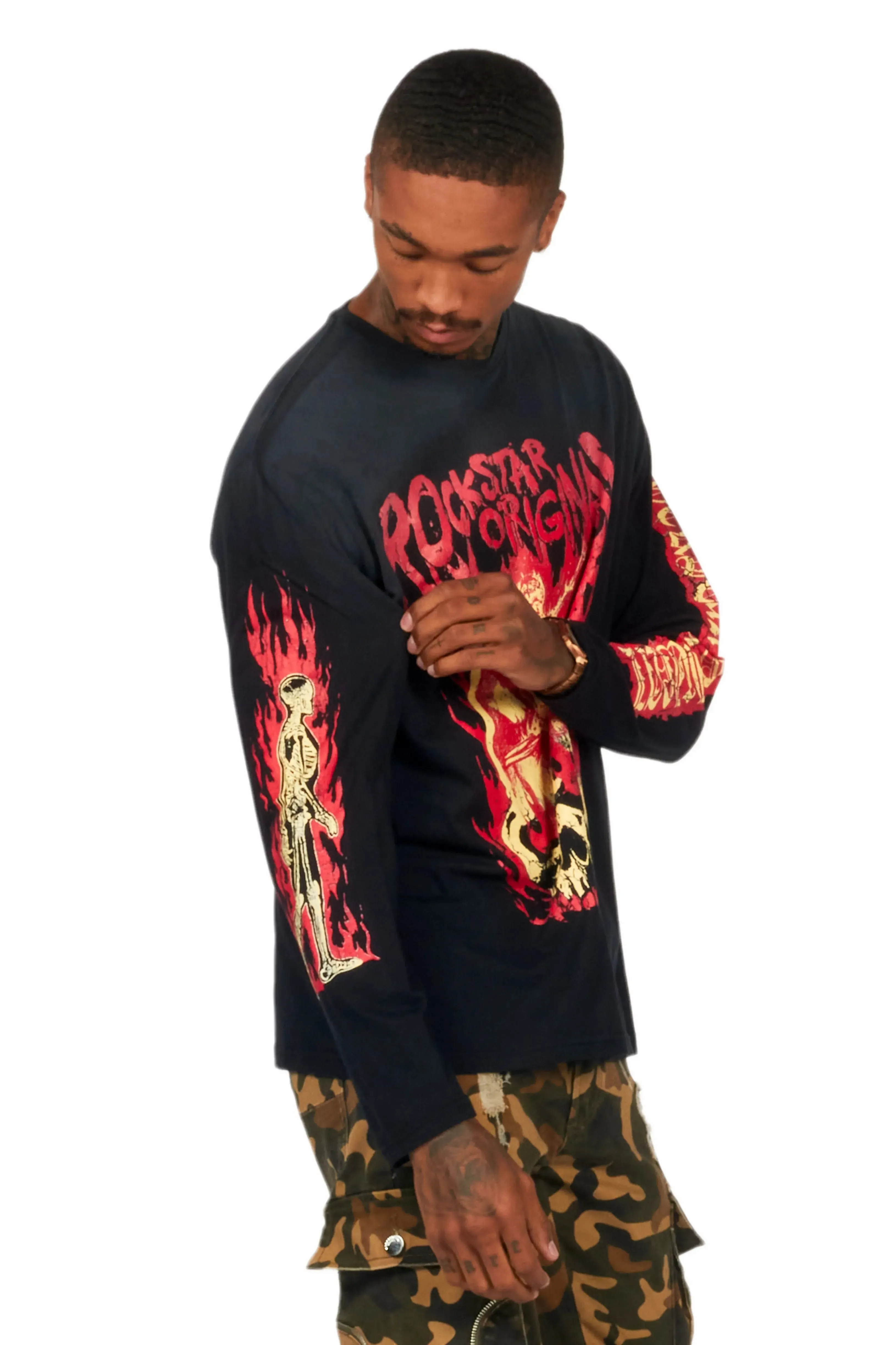 Waho Black Long Sleeve Graphic T-Shirt sold by Rockstar Original product image thumbnail 4