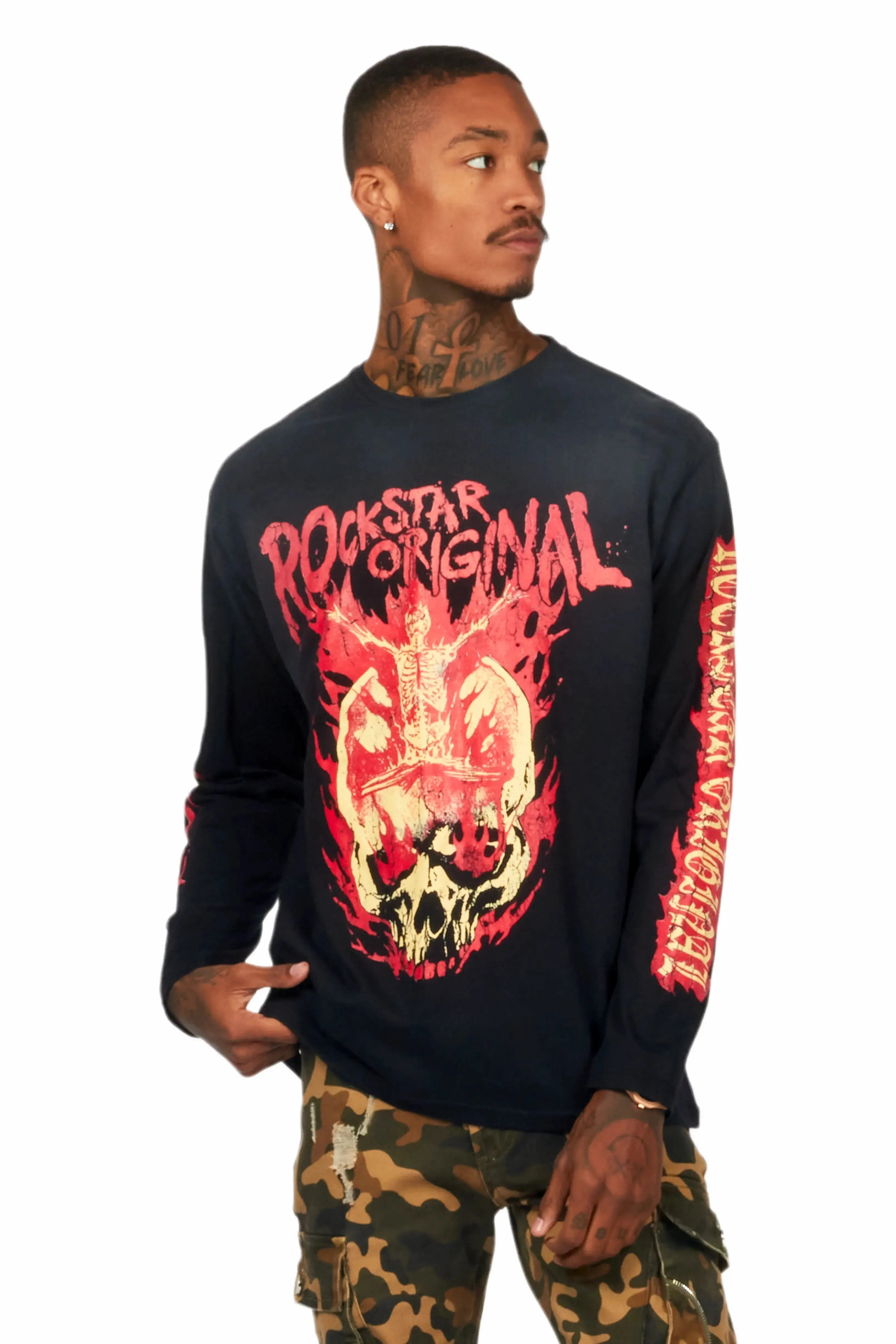 Waho Black Long Sleeve Graphic T-Shirt sold by Rockstar Original product image thumbnail 5