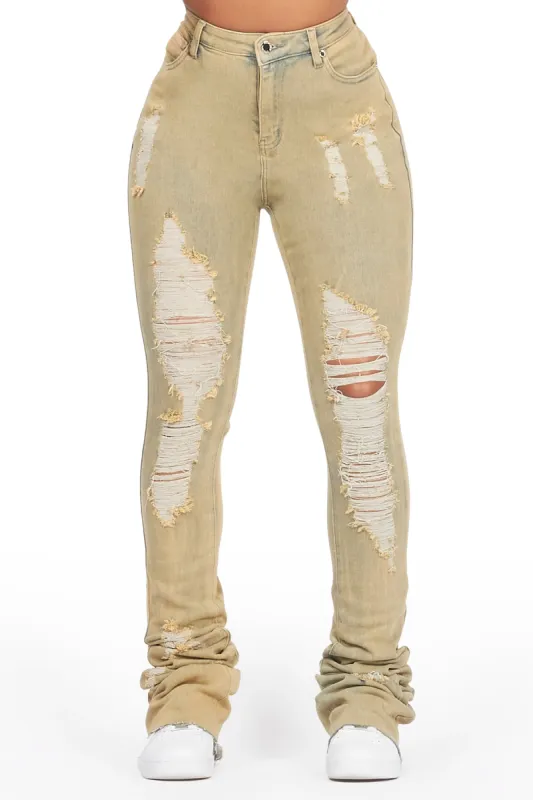 Got A Crush Tinted Light Wash Distressed Super Stacked Jean sold by Rockstar Original