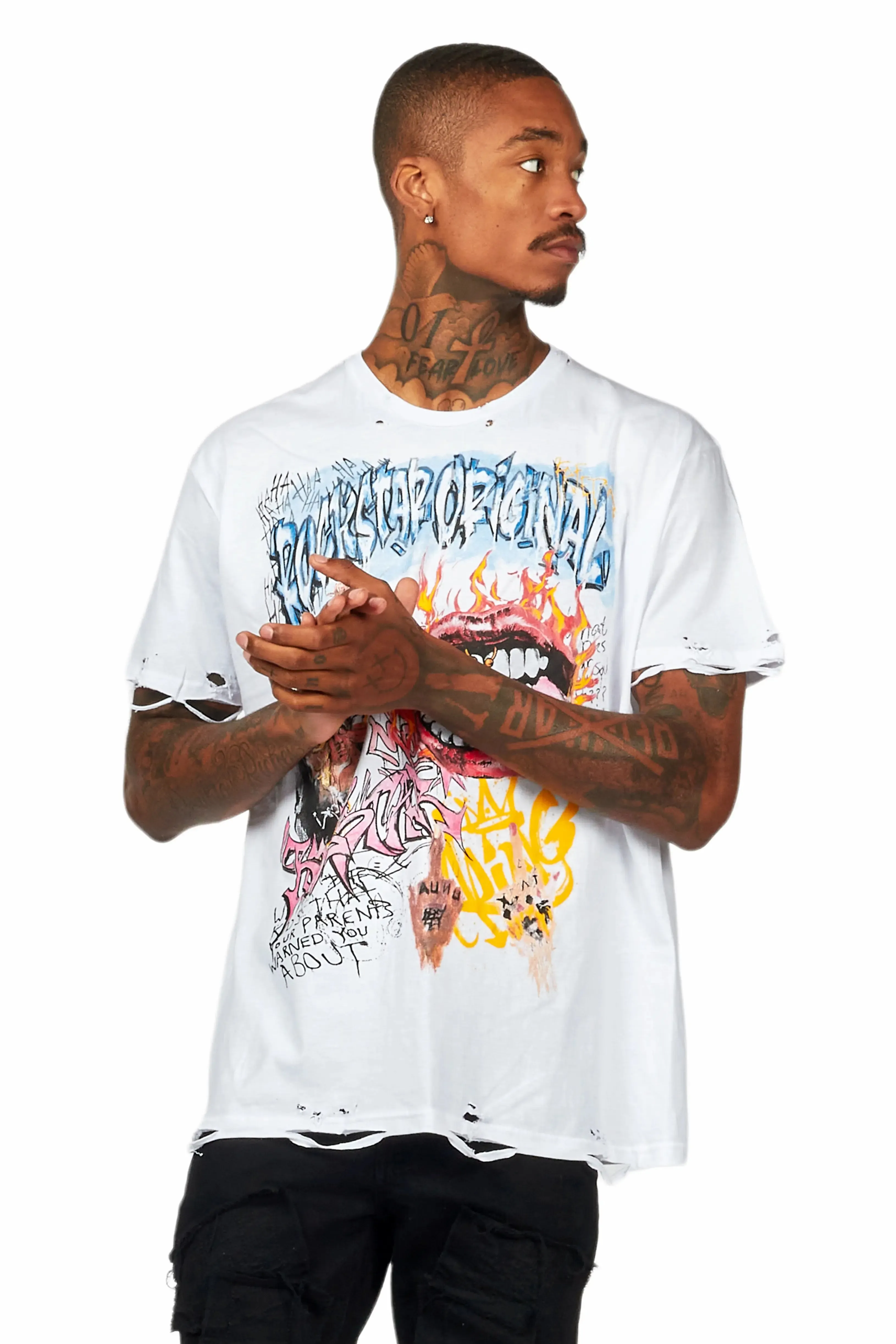 Yooz White Graphic Oversized T-Shirt sold by Rockstar Original product image thumbnail 4