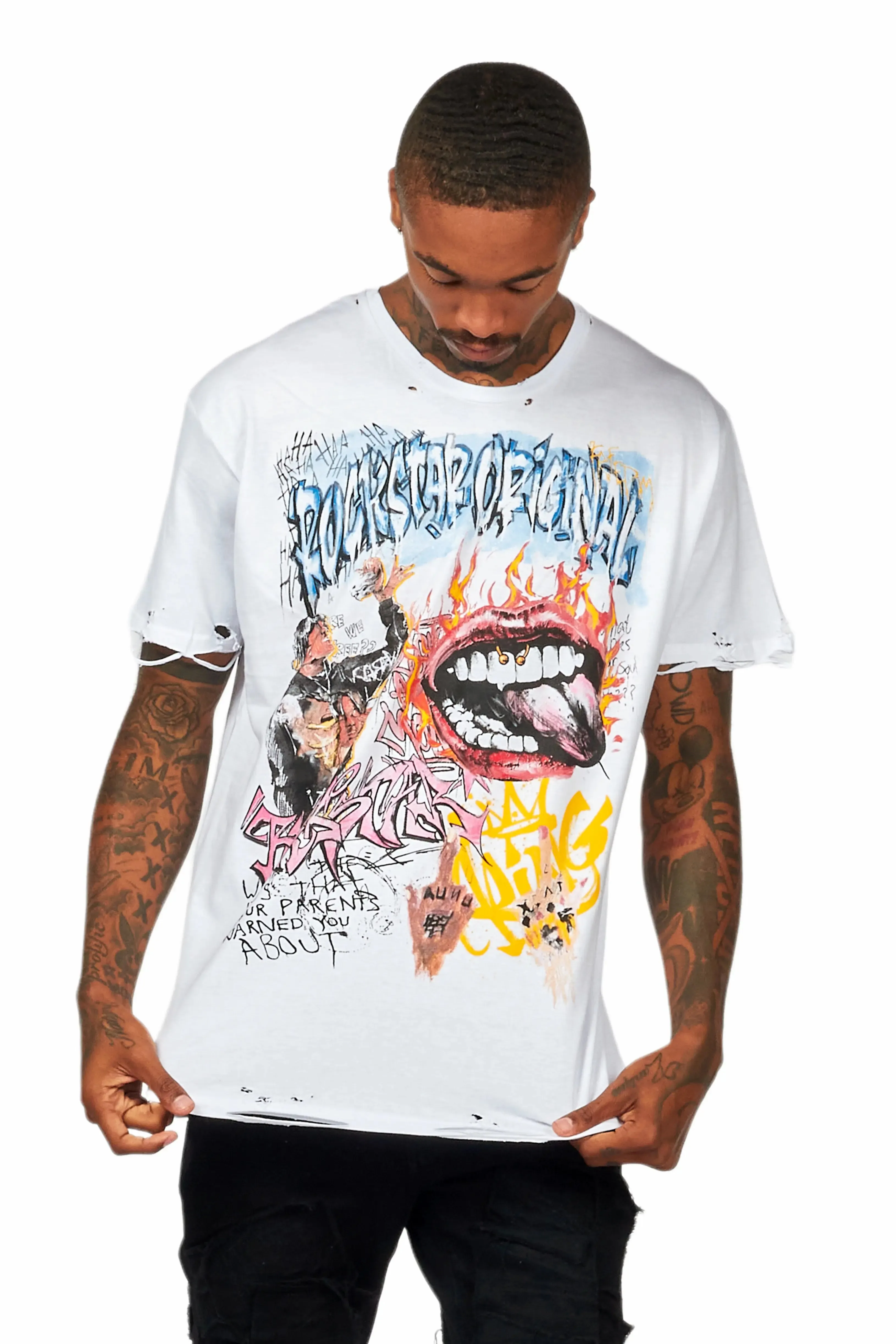 Yooz White Graphic Oversized T-Shirt sold by Rockstar Original product image thumbnail 3