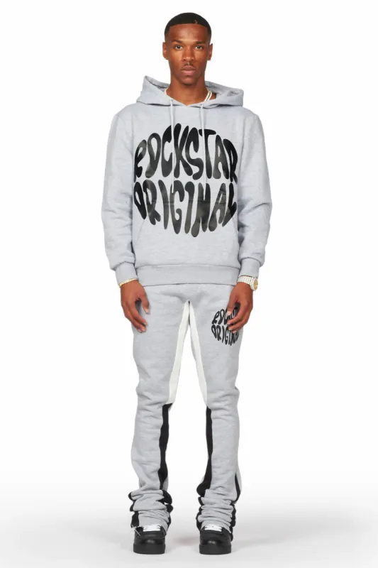 Thierry Heather Grey Super Stacked Flare Track Pant Set sold by Rockstar Original