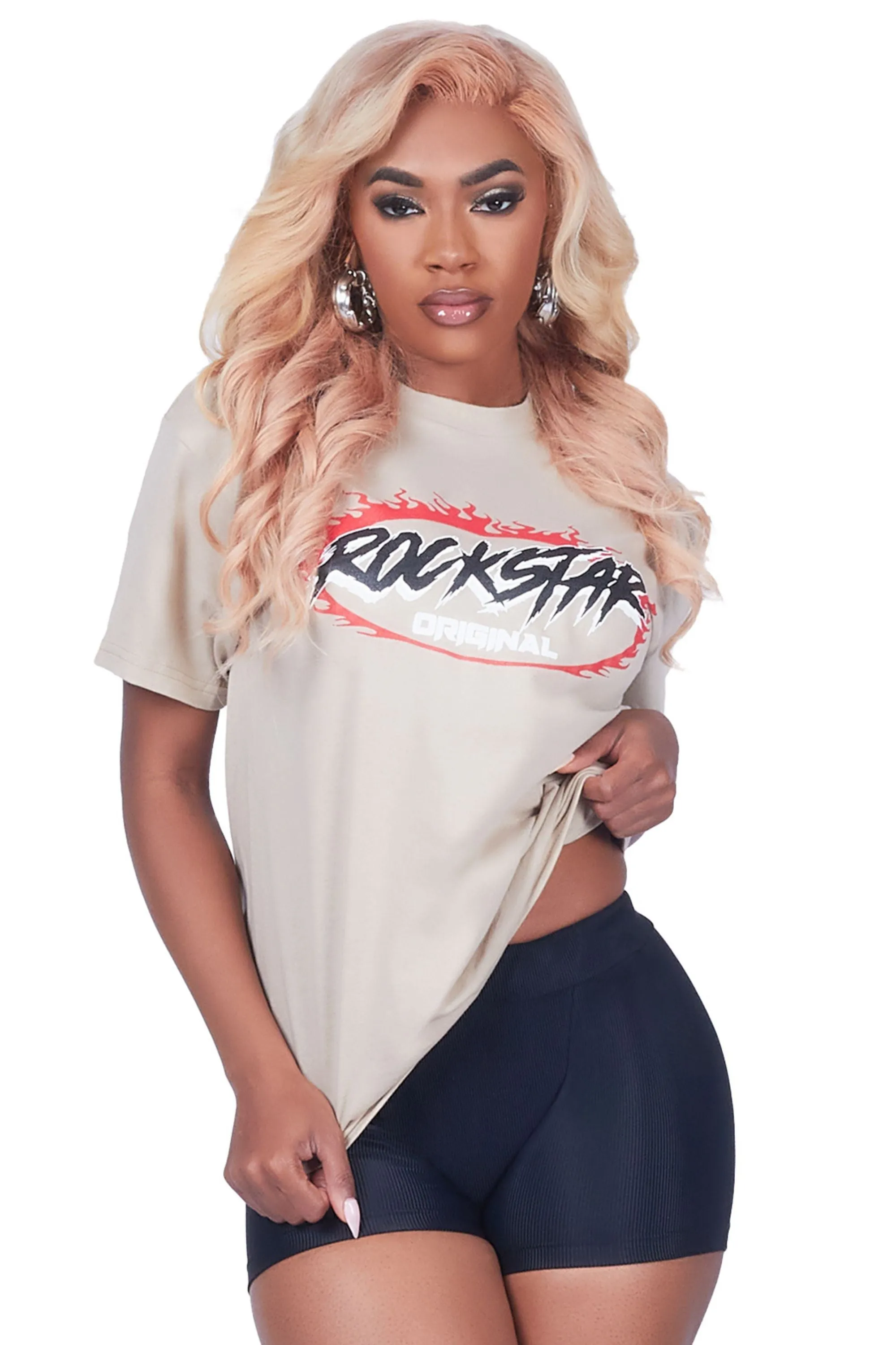 Aviana Beige Oversized T-Shirt sold by Rockstar Original product image thumbnail 4