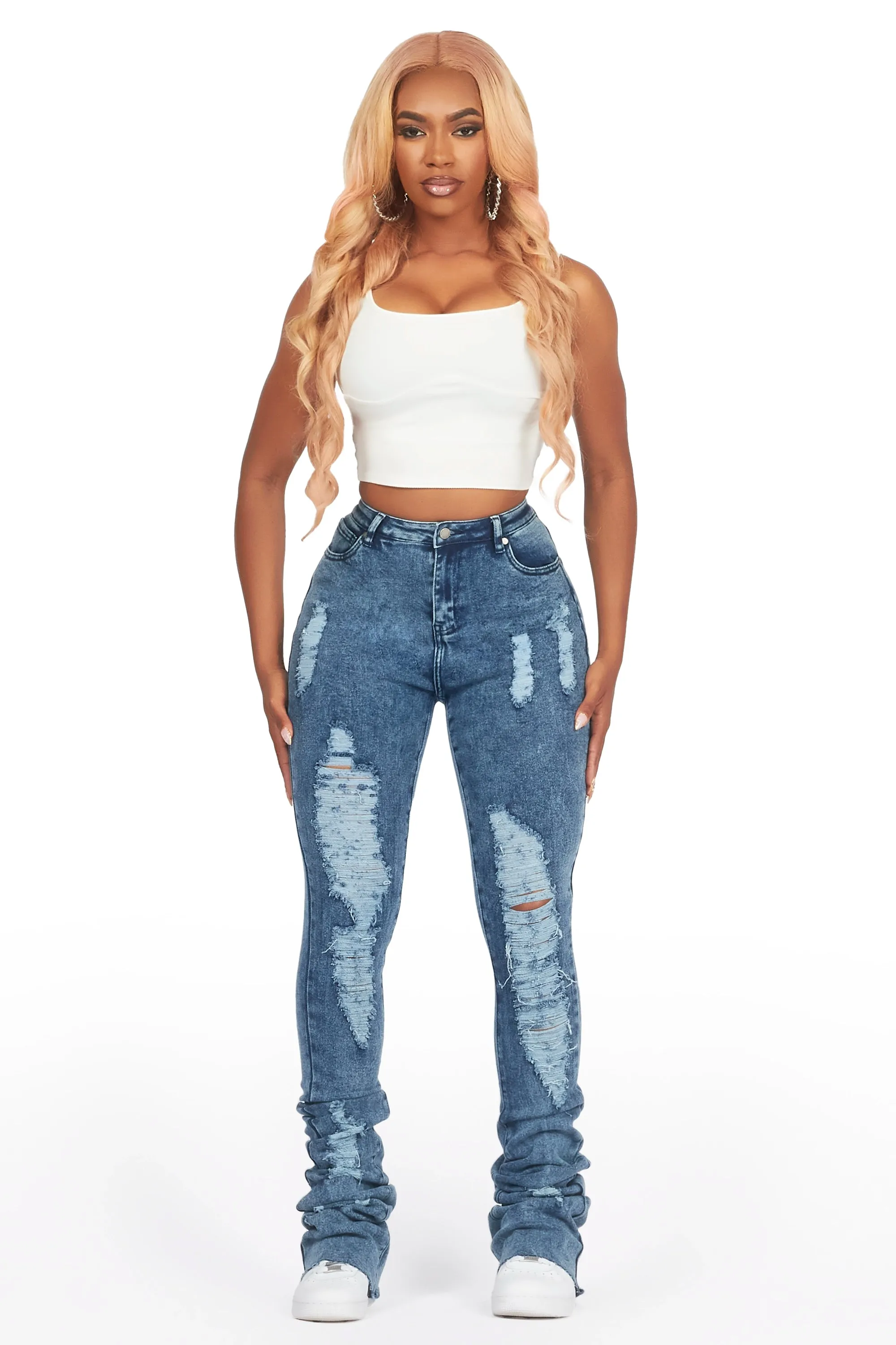 Got A Crush Dark Acid Distressed Super Stacked Jean sold by Rockstar Original product image thumbnail 3