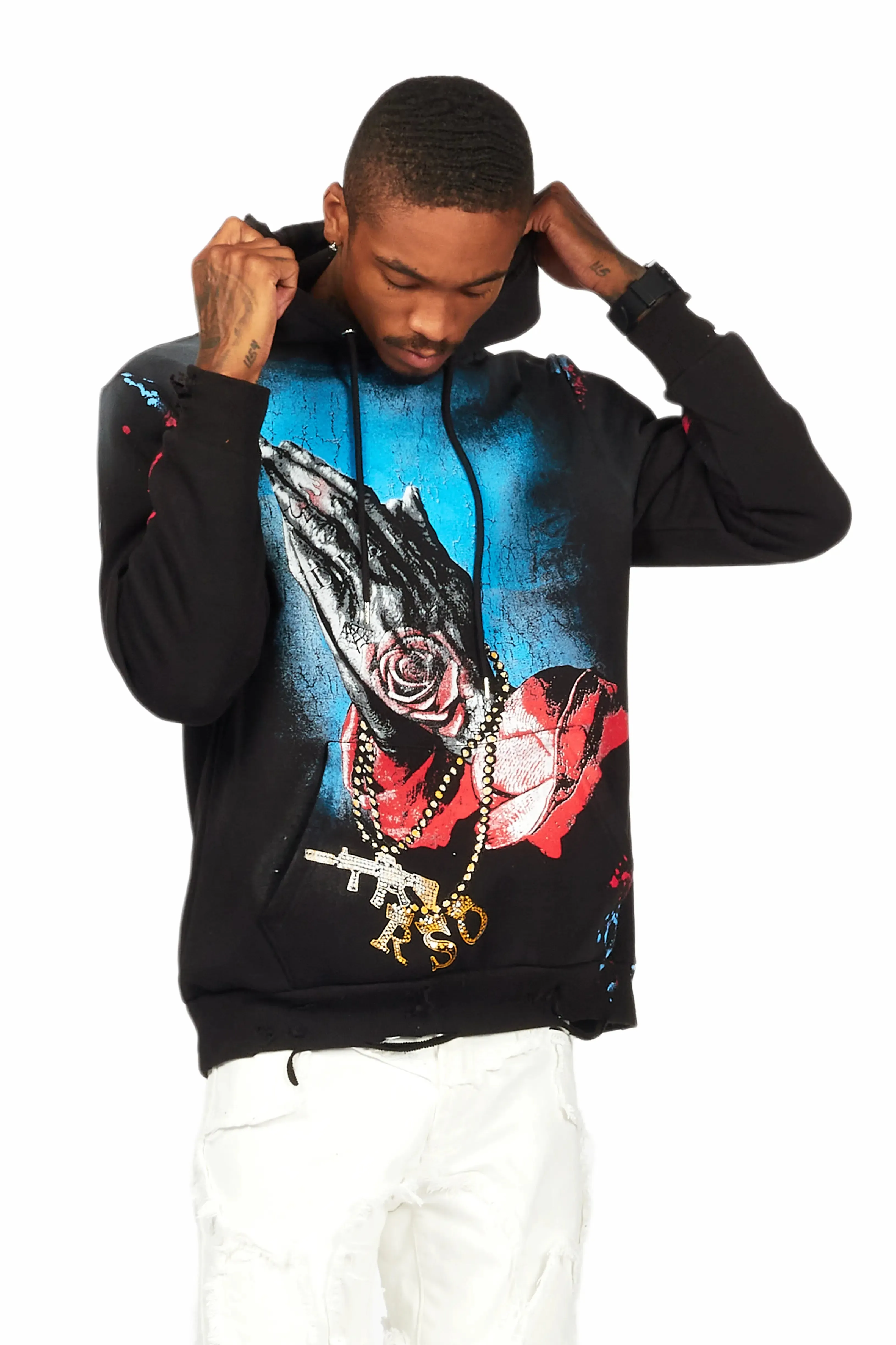 Gonave Black Graphic Distressed Hoodie sold by Rockstar Original product image thumbnail 3