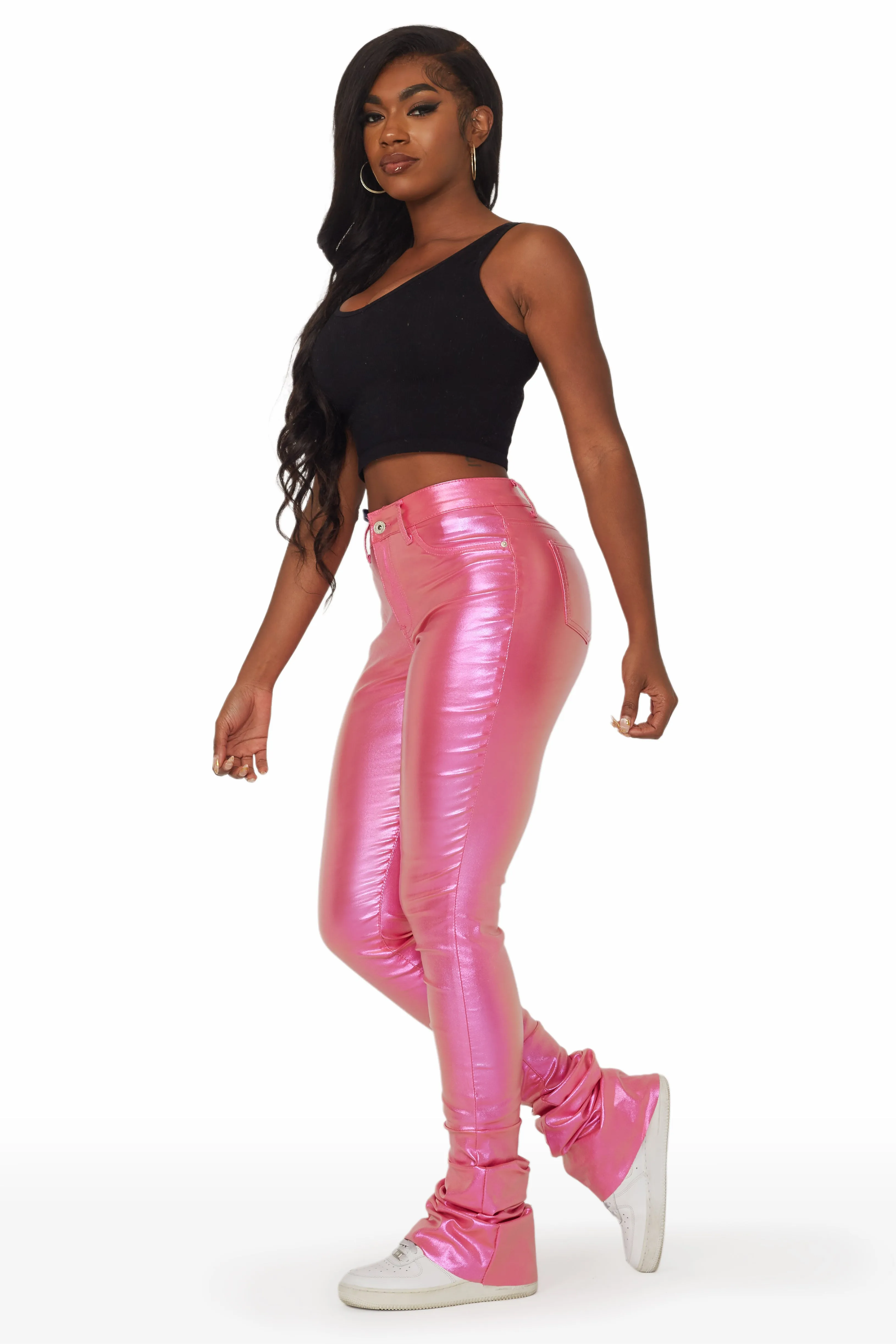 Zaniyah Metallic Pink PU Super Stacked Pant sold by Rockstar Original product image thumbnail 2