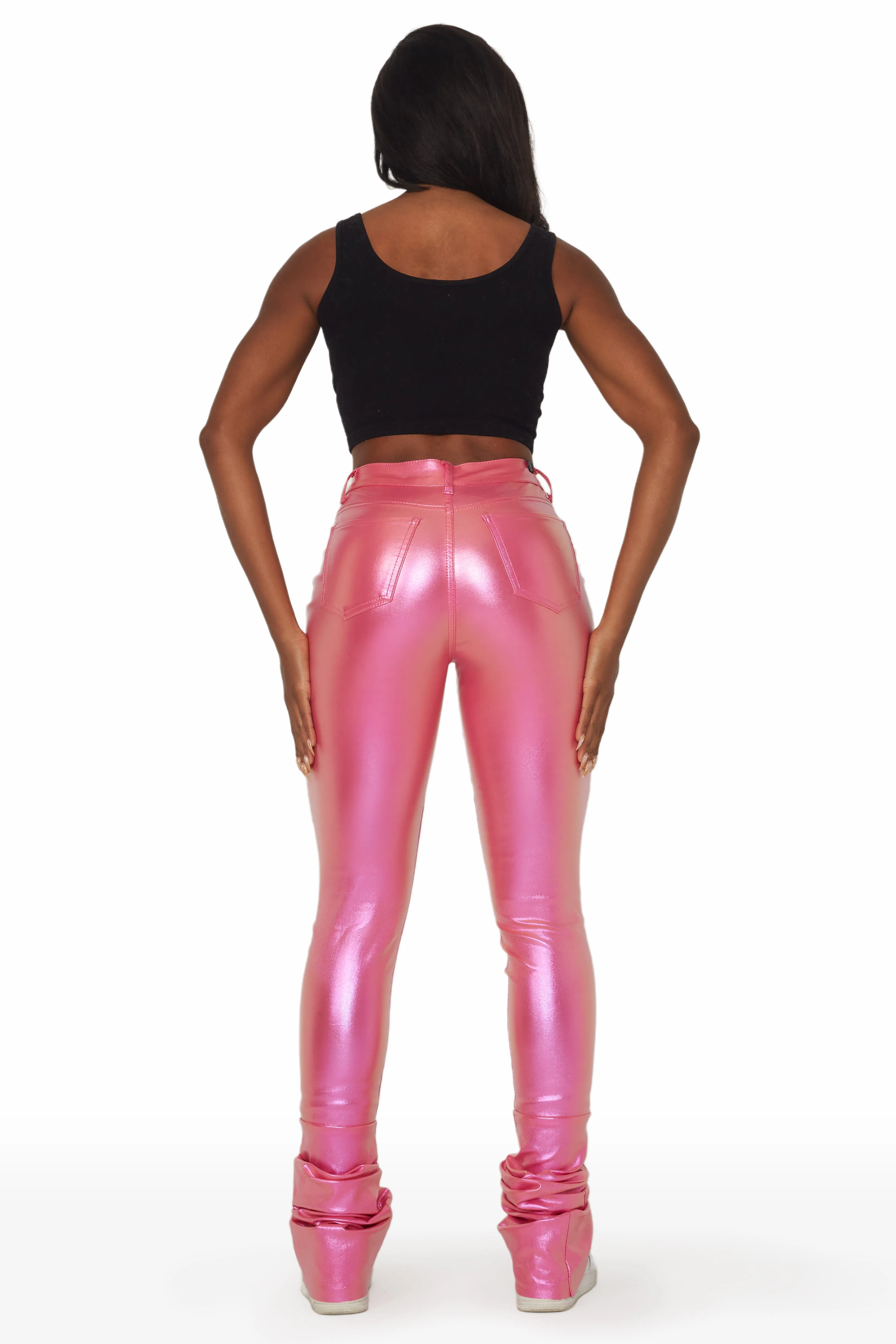 Zaniyah Metallic Pink PU Super Stacked Pant sold by Rockstar Original product image thumbnail 5