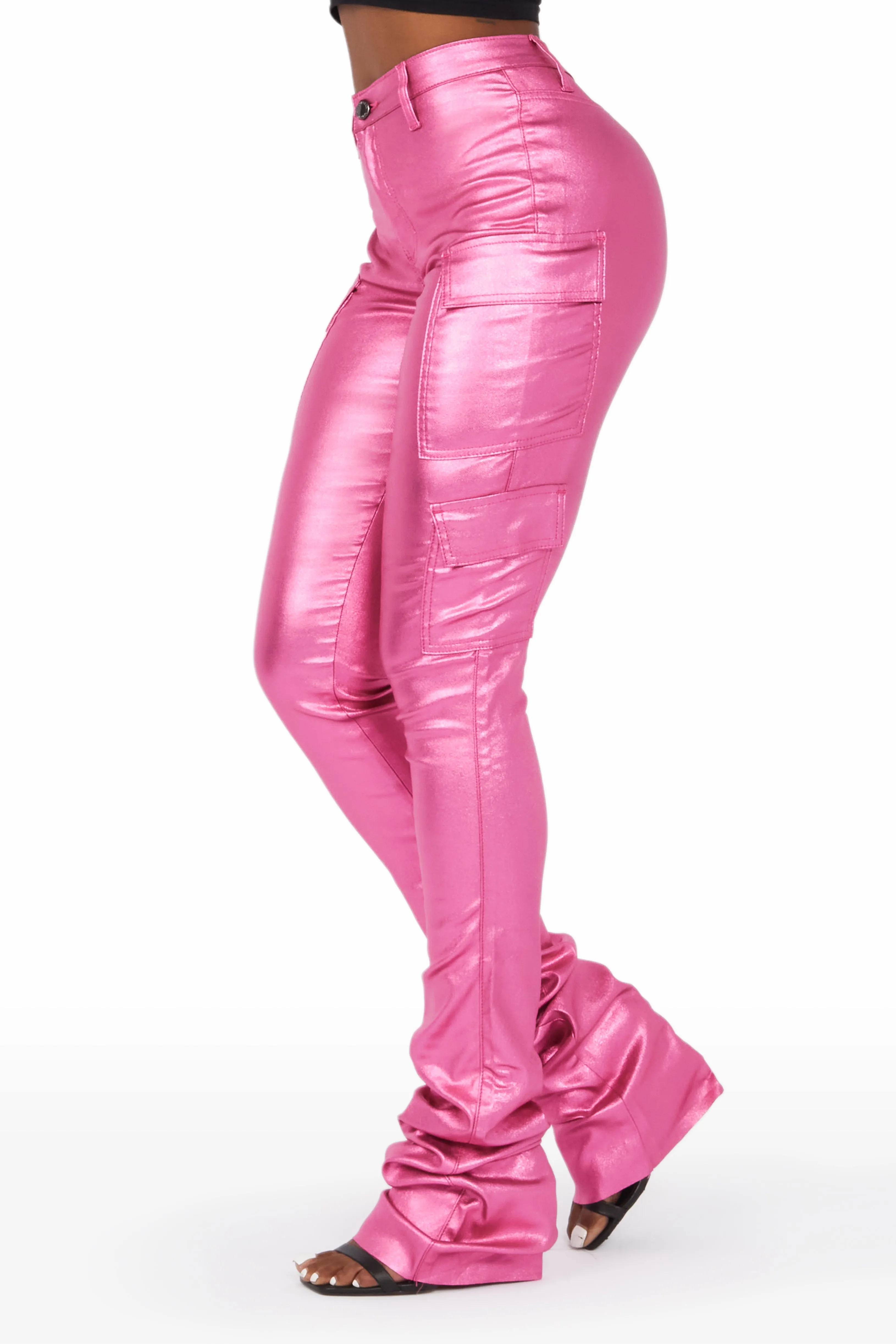 Vixen Metallic Dark Pink Cargo Super Stacked Pant sold by Rockstar Original product image thumbnail 2