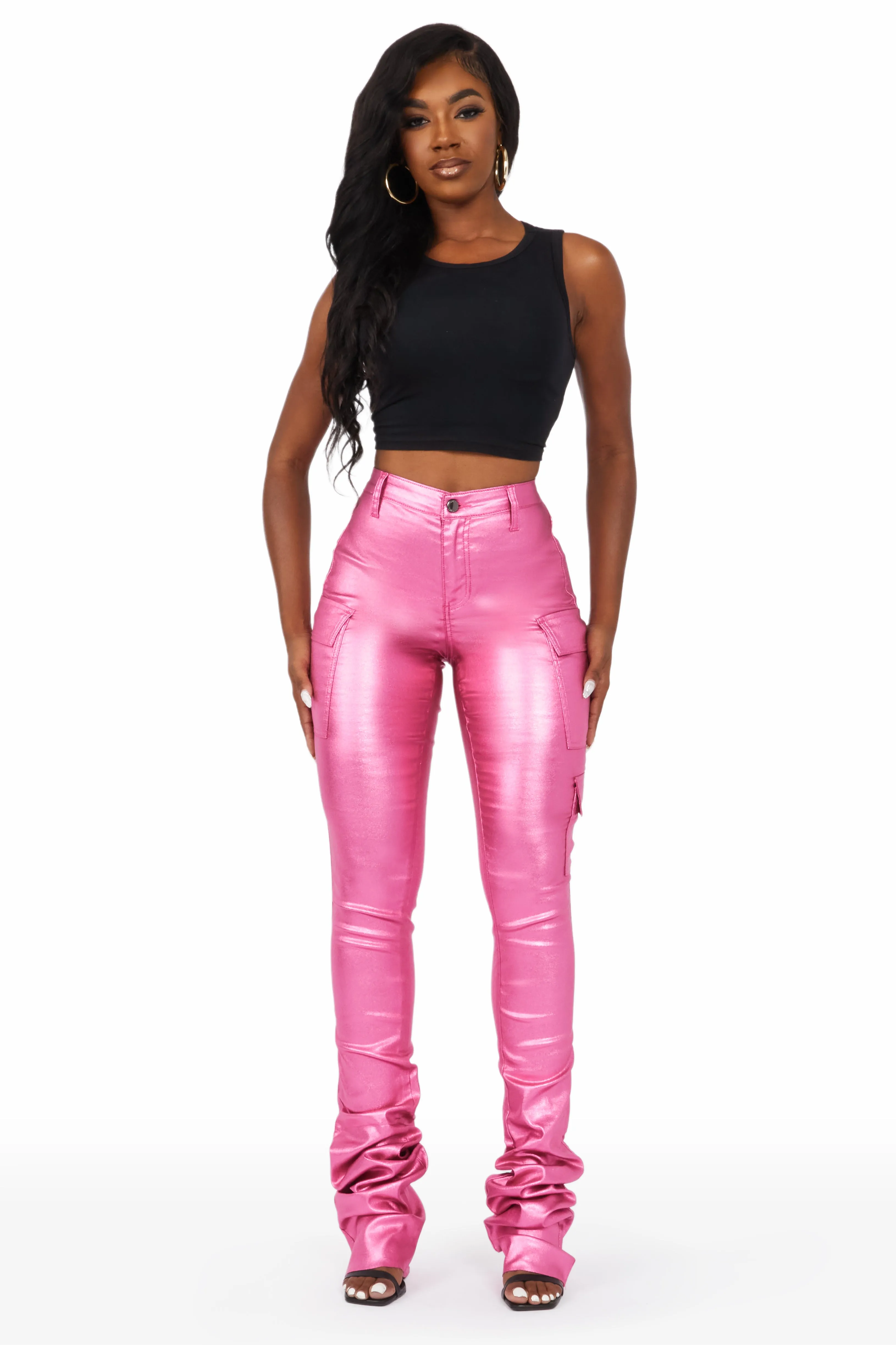Vixen Metallic Dark Pink Cargo Super Stacked Pant sold by Rockstar Original product image thumbnail 3