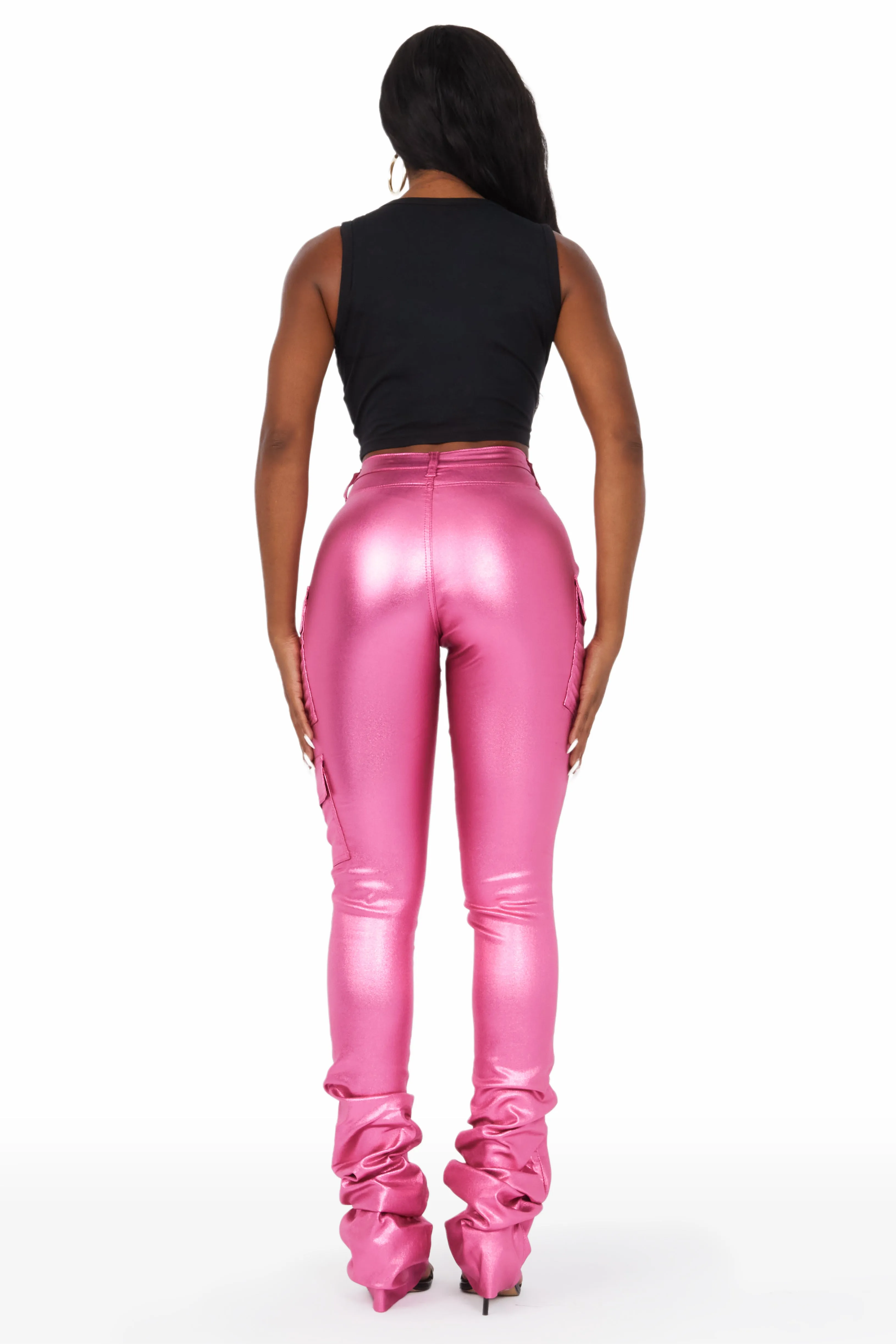 Vixen Metallic Dark Pink Cargo Super Stacked Pant sold by Rockstar Original product image thumbnail 5