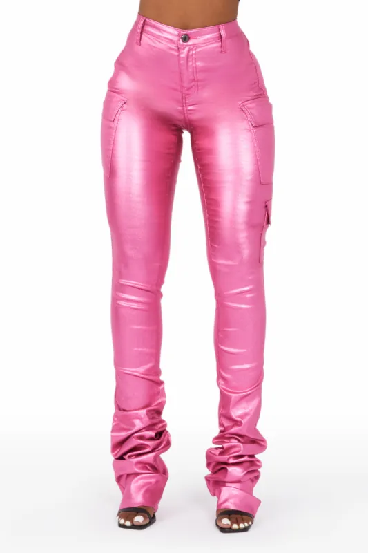 Vixen Metallic Dark Pink Cargo Super Stacked Pant sold by Rockstar Original