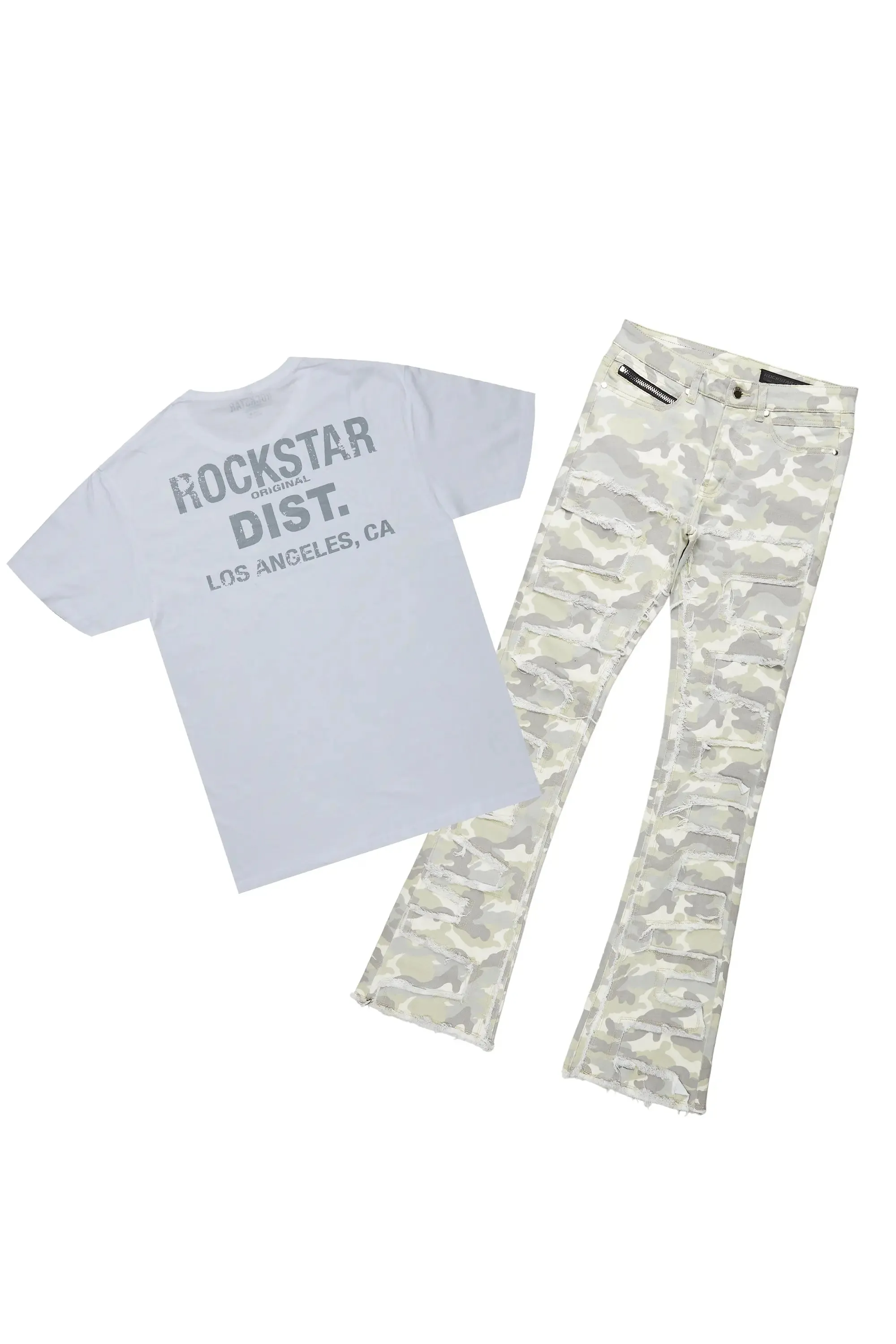 Lake White/Grey T-Shirt & Shake Stacked Flare Jean Bundle sold by Rockstar Original