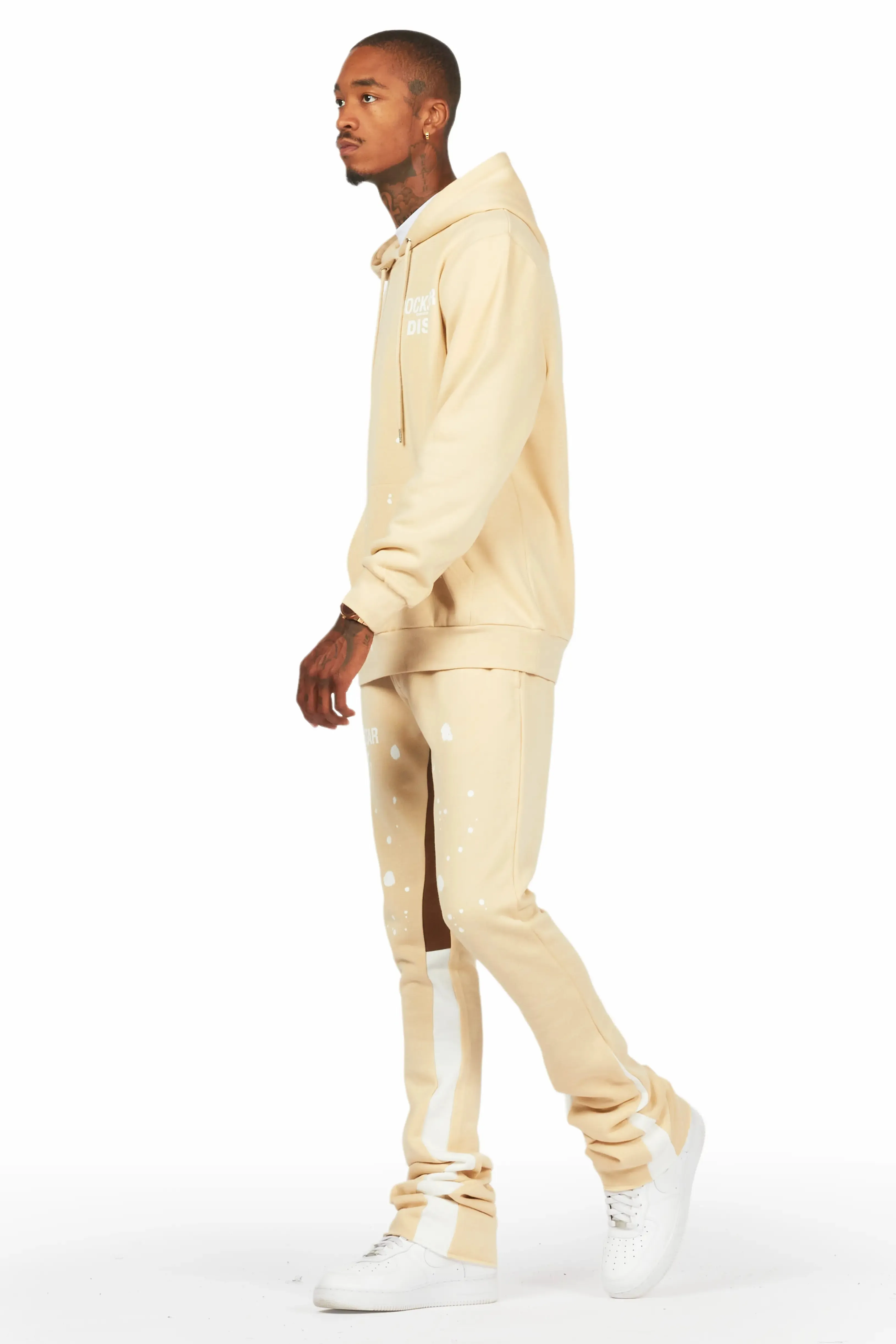 Raffer Beige/White Hoodie/Super Stacked Flare Pant Set sold by Rockstar Original product image thumbnail 4