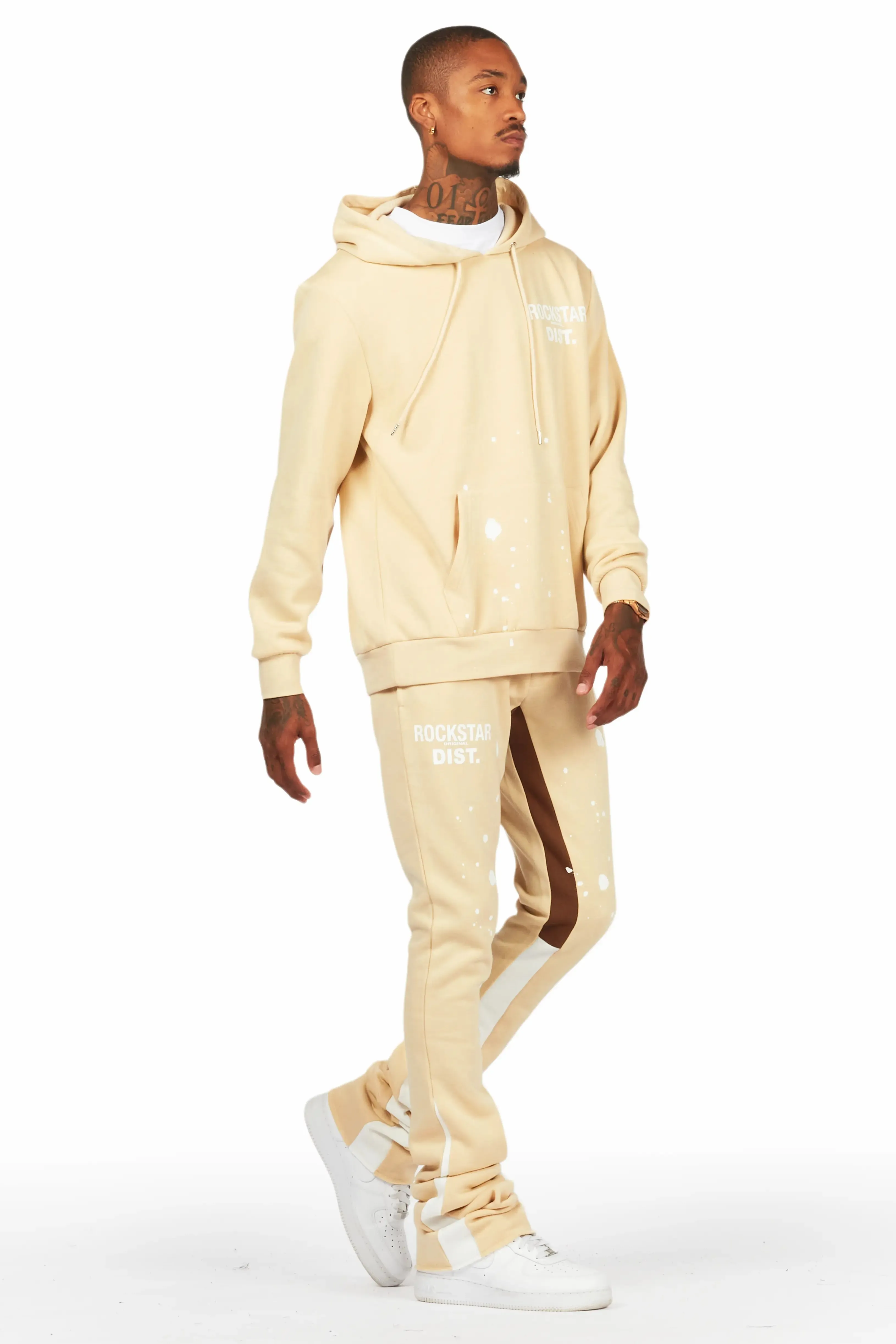 Raffer Beige/White Hoodie/Super Stacked Flare Pant Set sold by Rockstar Original product image thumbnail 5