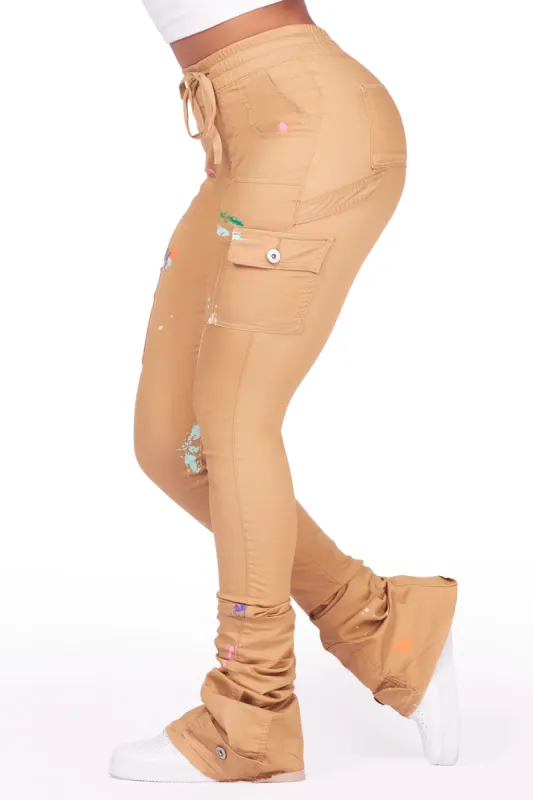 Taniya Dark Tan Cargo Painted Super Stacked Jean sold by Rockstar Original