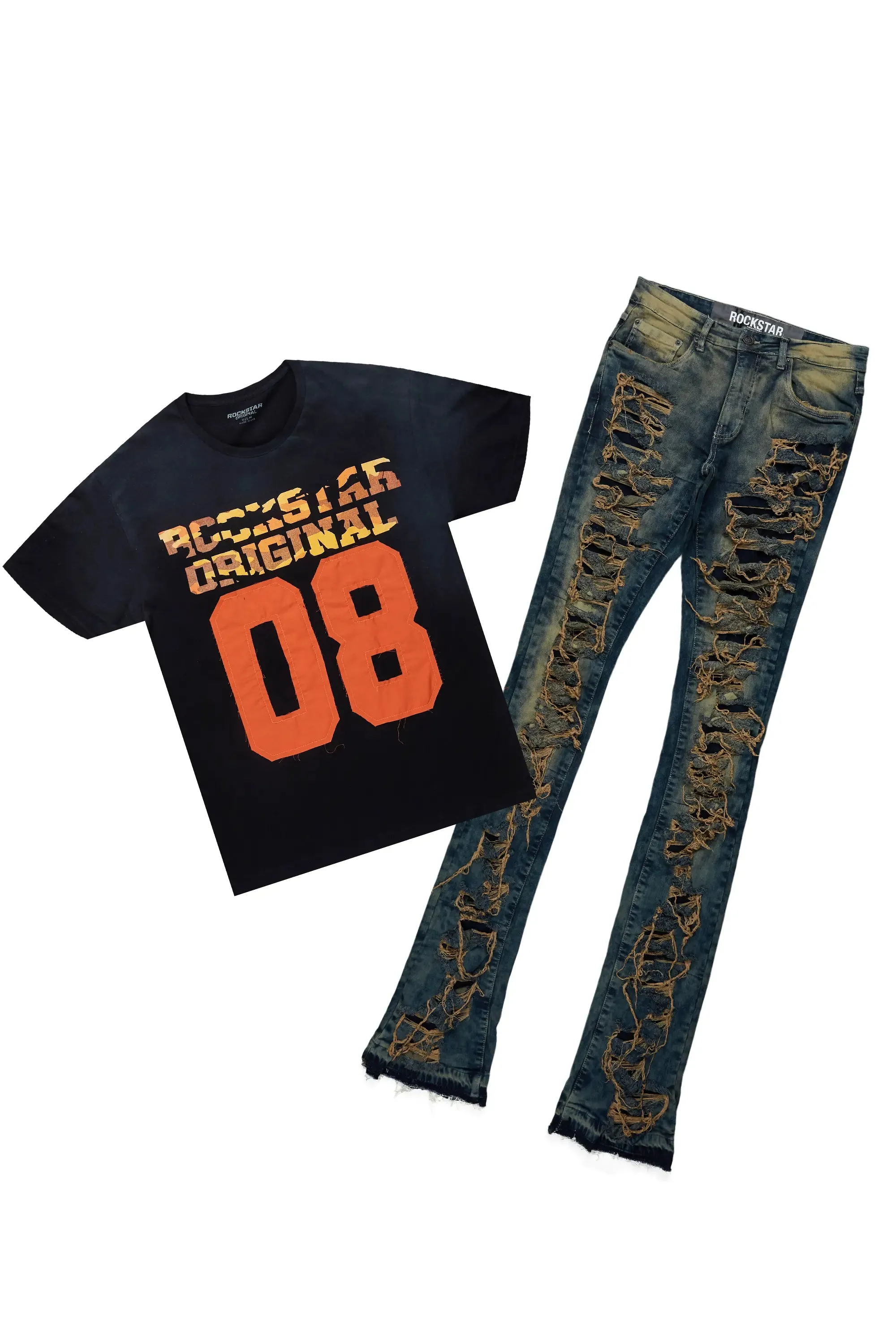 Cargan Black T-Shirt Stacked Flare Jean Bundle sold by Rockstar Original