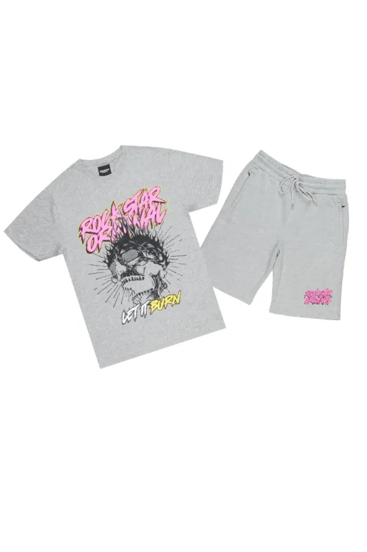 Zev Heather Grey Graphic T-Shirt/ Short Set sold by Rockstar Original