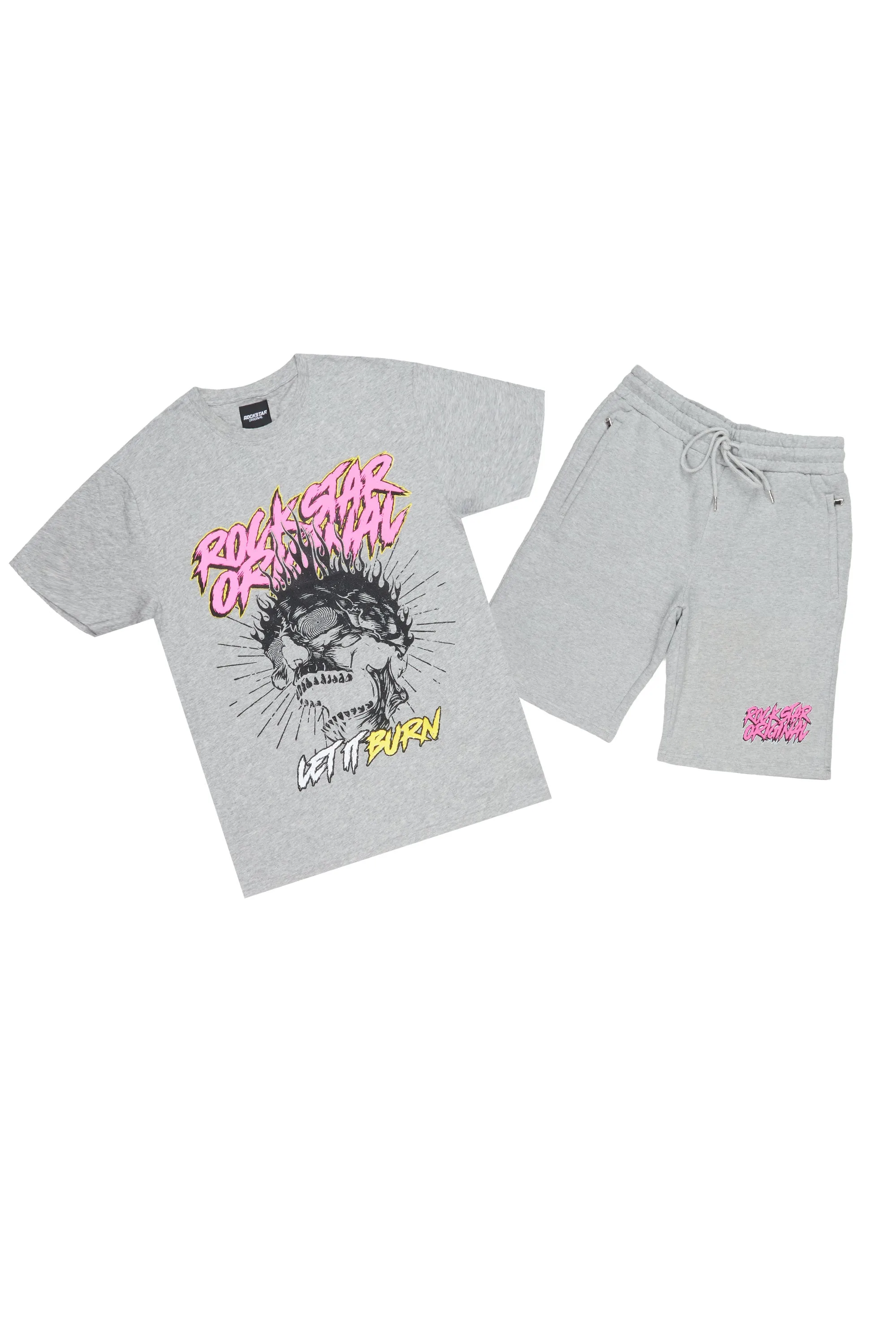 Zev Heather Grey Graphic T-Shirt/ Short Set sold by Rockstar Original
