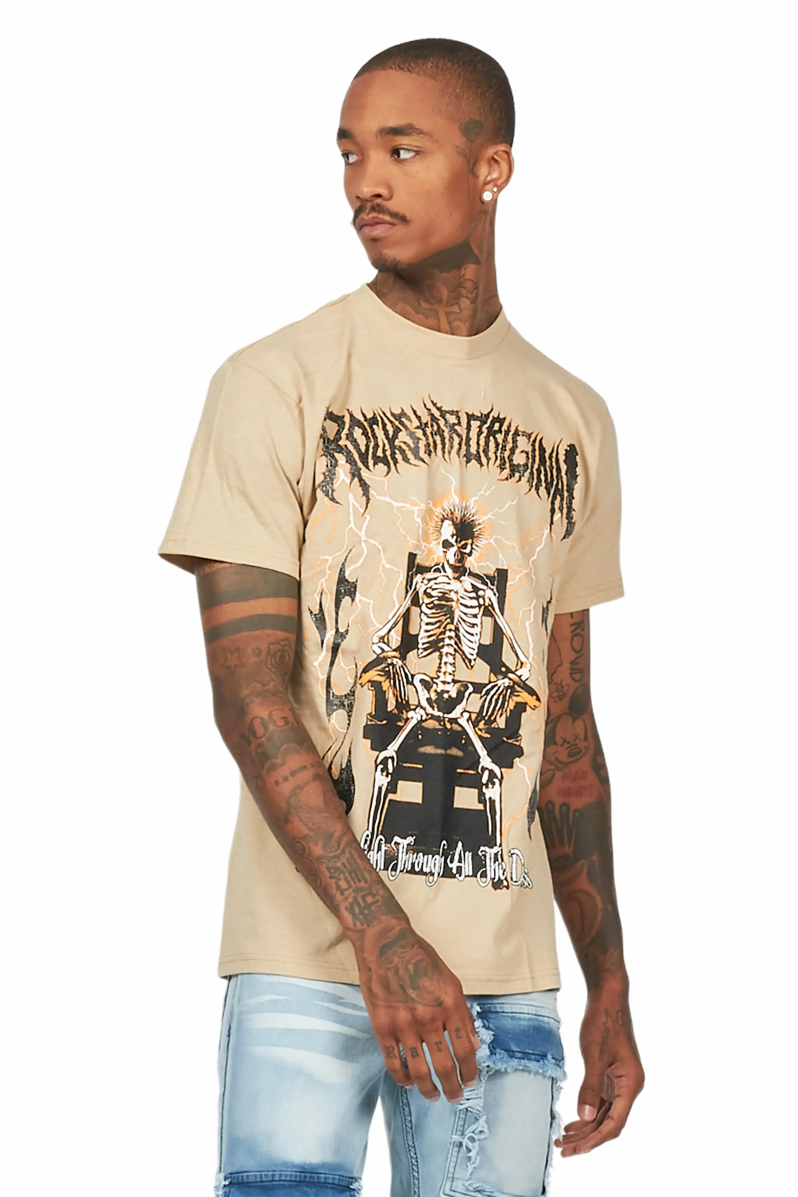Deathrown Beige Graphic T-Shirt sold by Rockstar Original product image thumbnail 4
