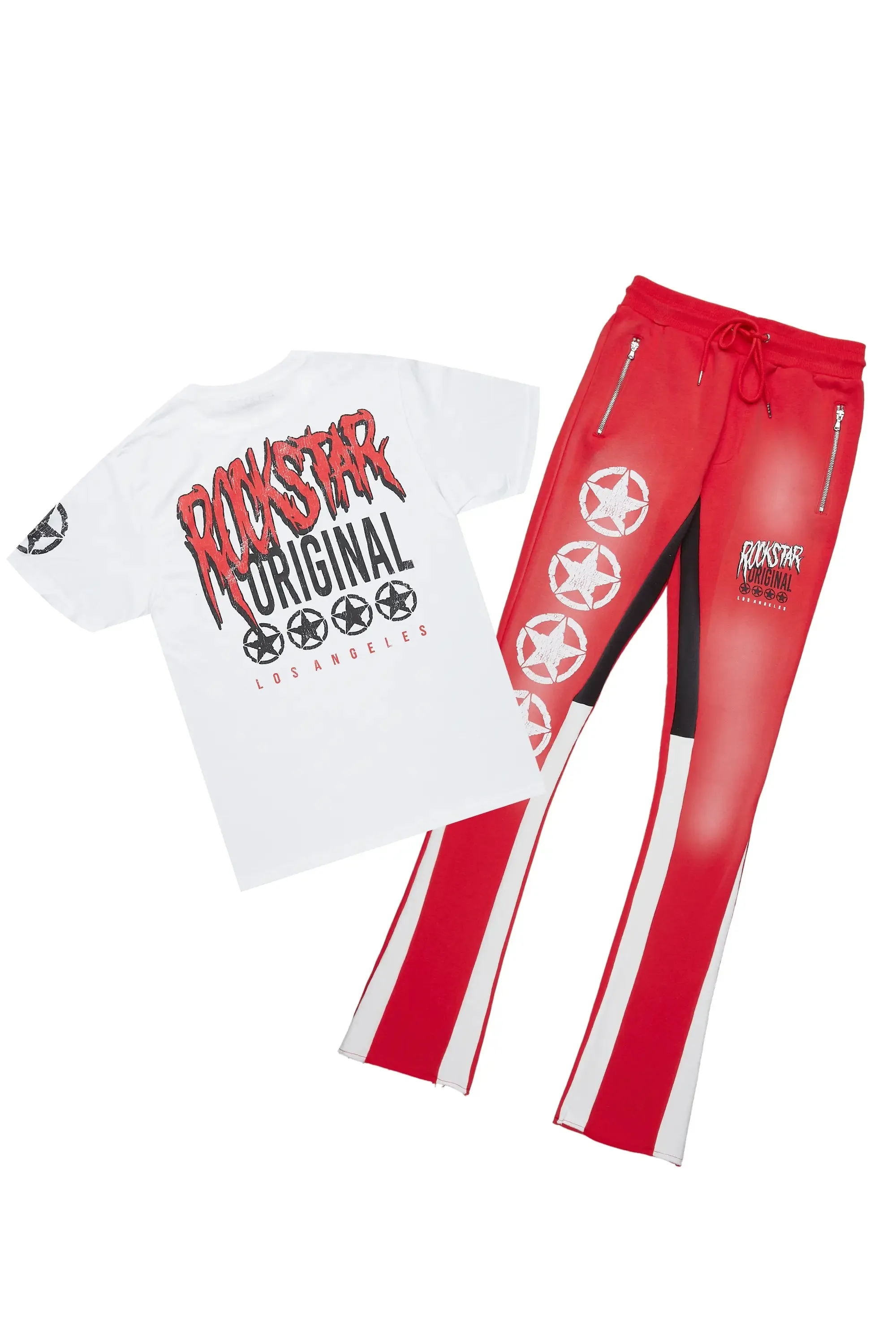 Wizzurd White/Red T-Shirt/Stacked Flare Pant Set sold by Rockstar Original