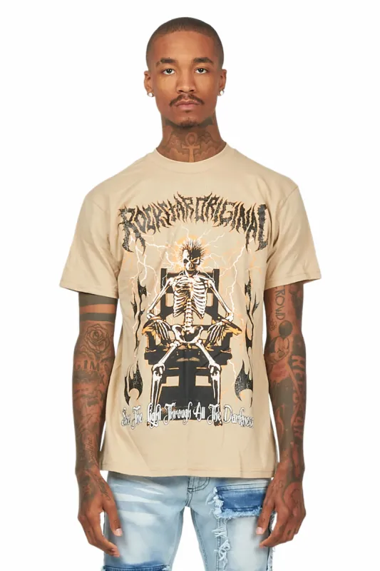 Deathrown Beige Graphic T-Shirt sold by Rockstar Original