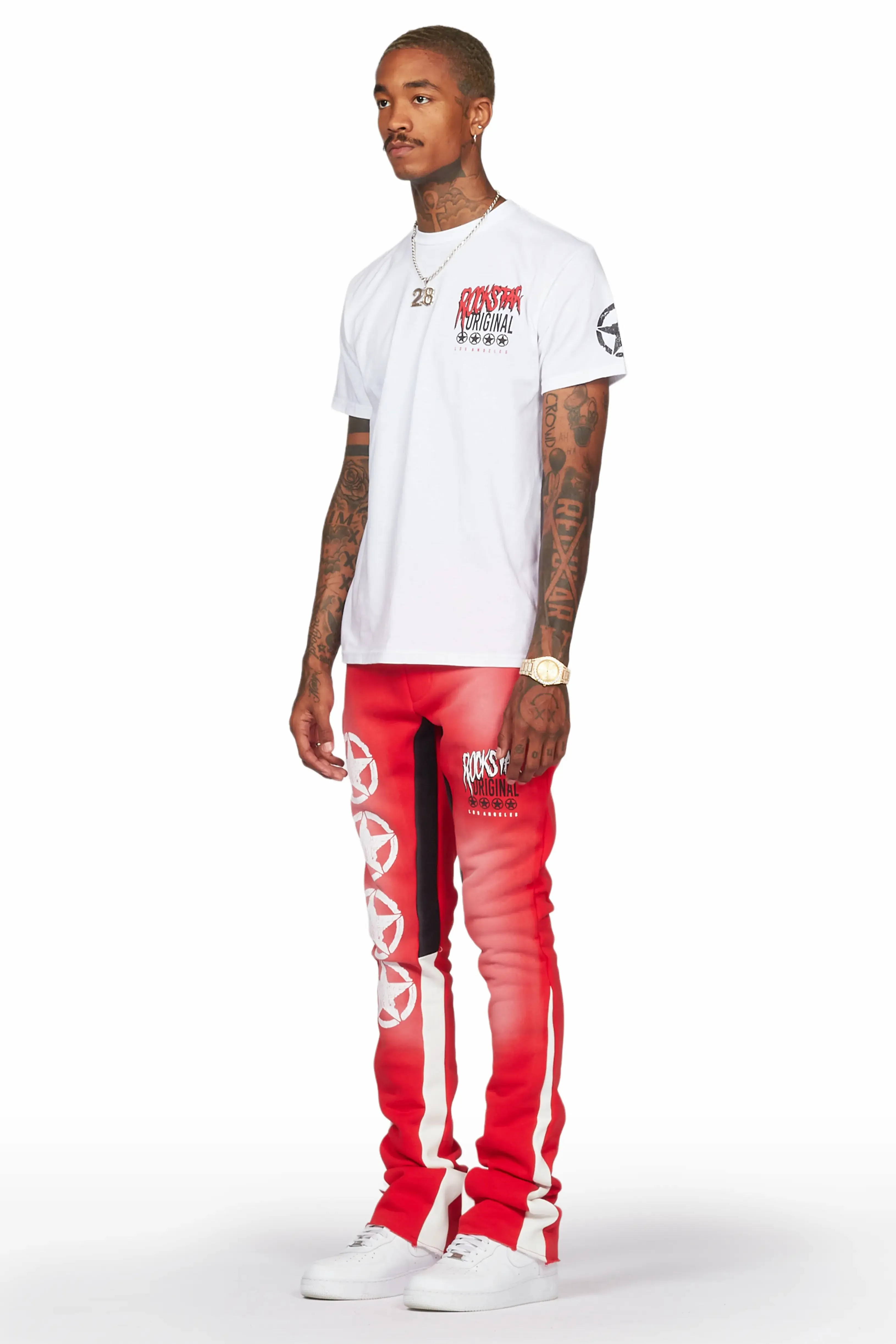 Wizzurd White/Red T-Shirt/Stacked Flare Pant Set sold by Rockstar Original product image thumbnail 3