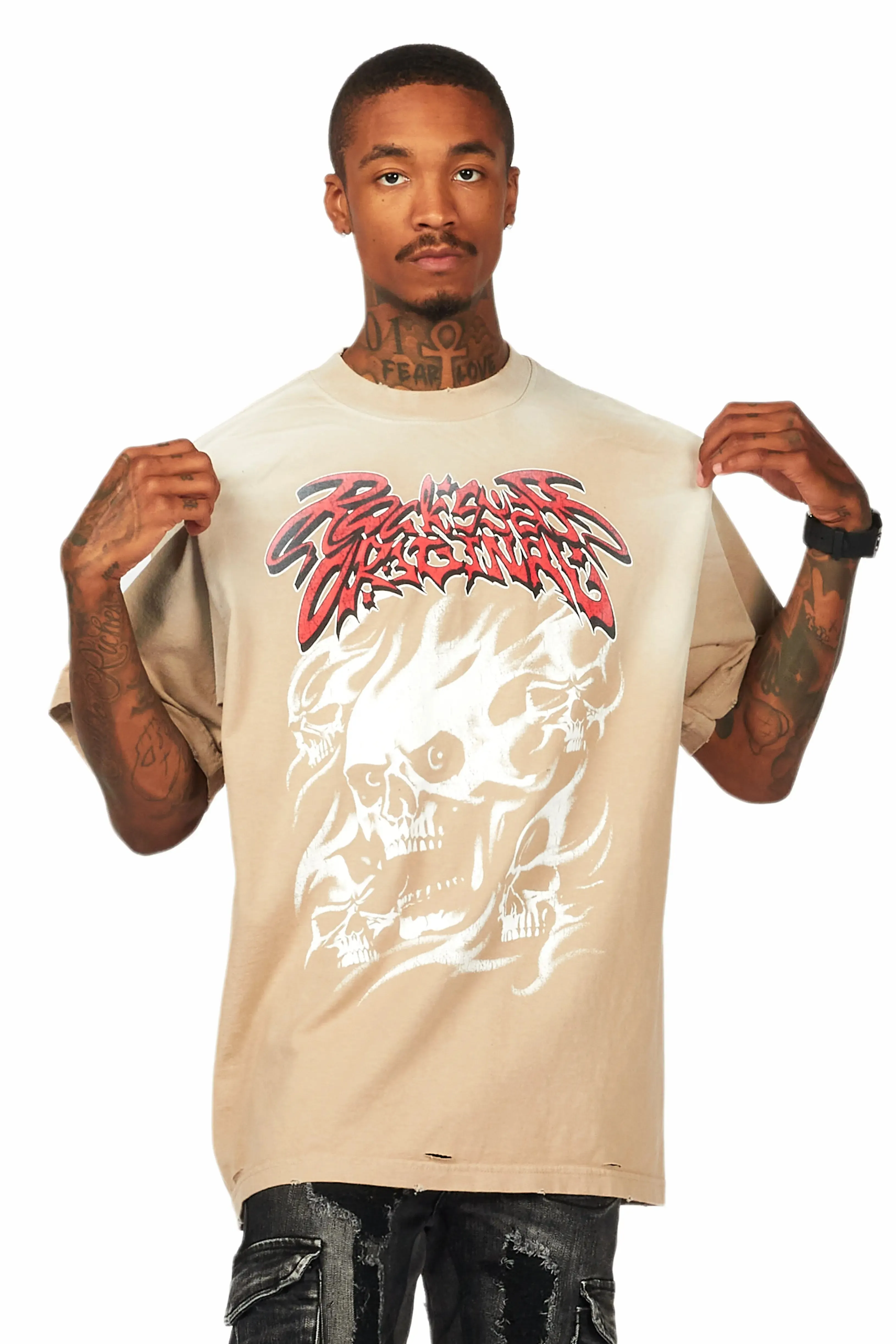 Tabby Beige Oversized Graphic T-Shirt sold by Rockstar Original product image thumbnail 4