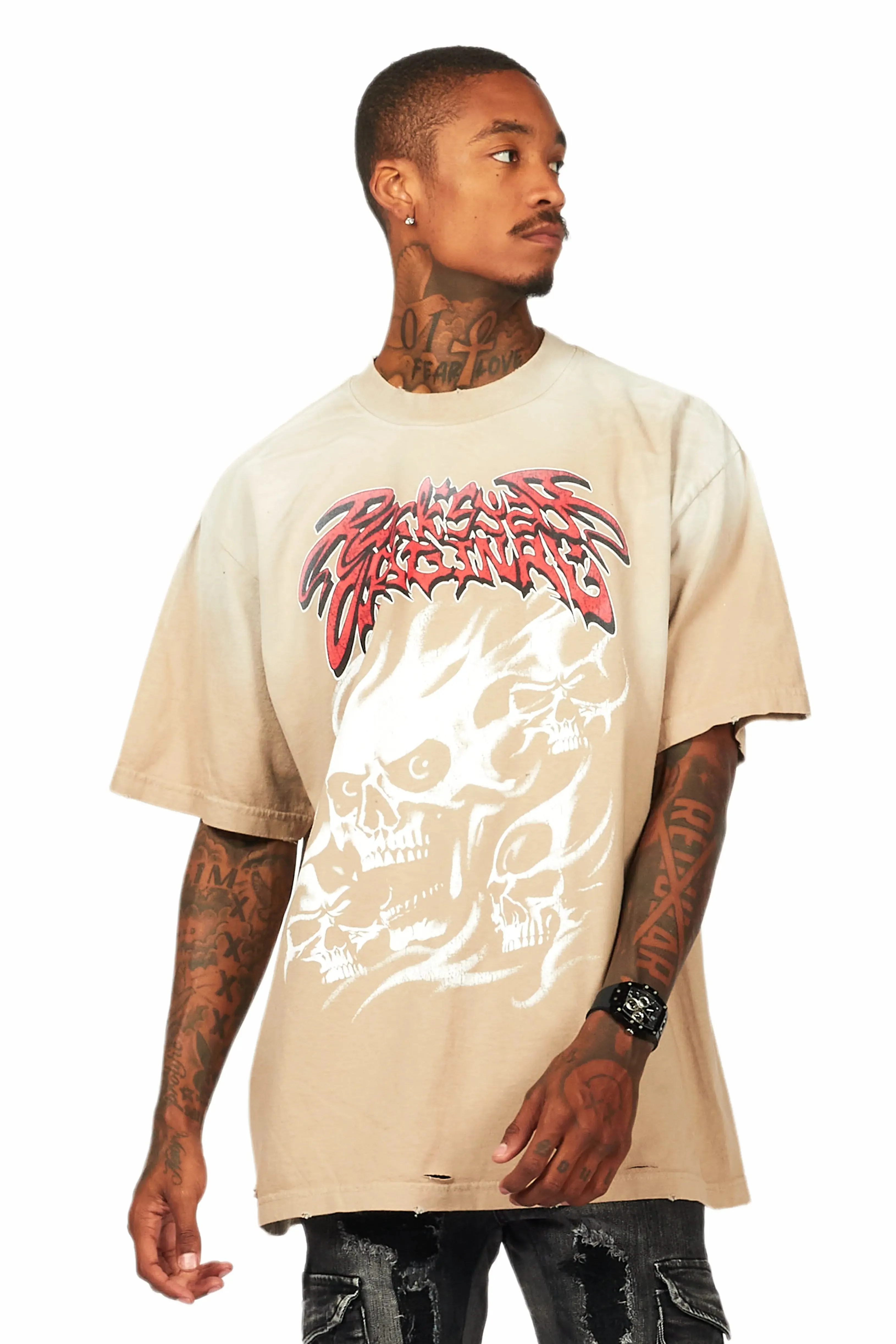 Tabby Beige Oversized Graphic T-Shirt sold by Rockstar Original product image thumbnail 2