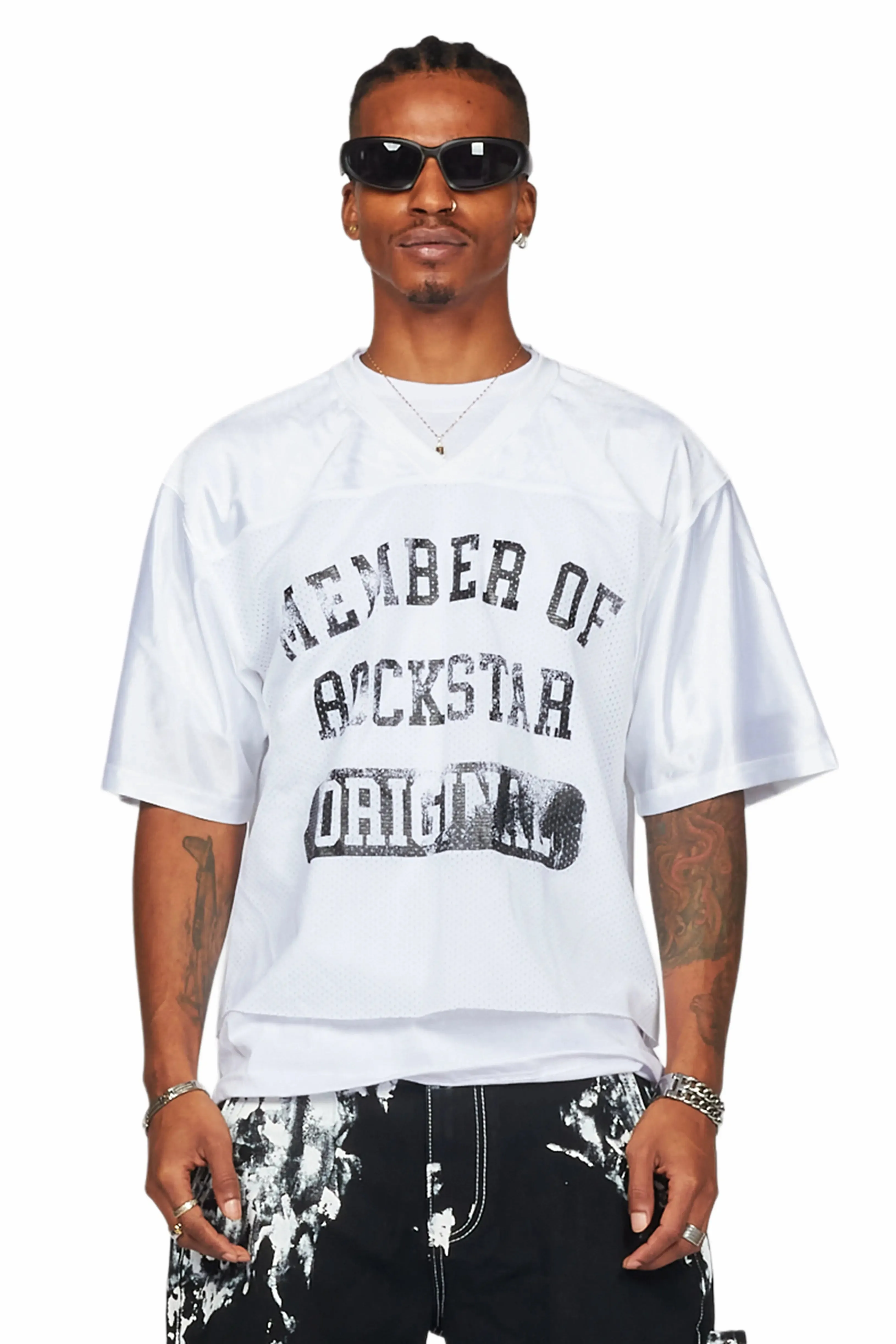 Danian White Graphic Mesh Jersey sold by Rockstar Original