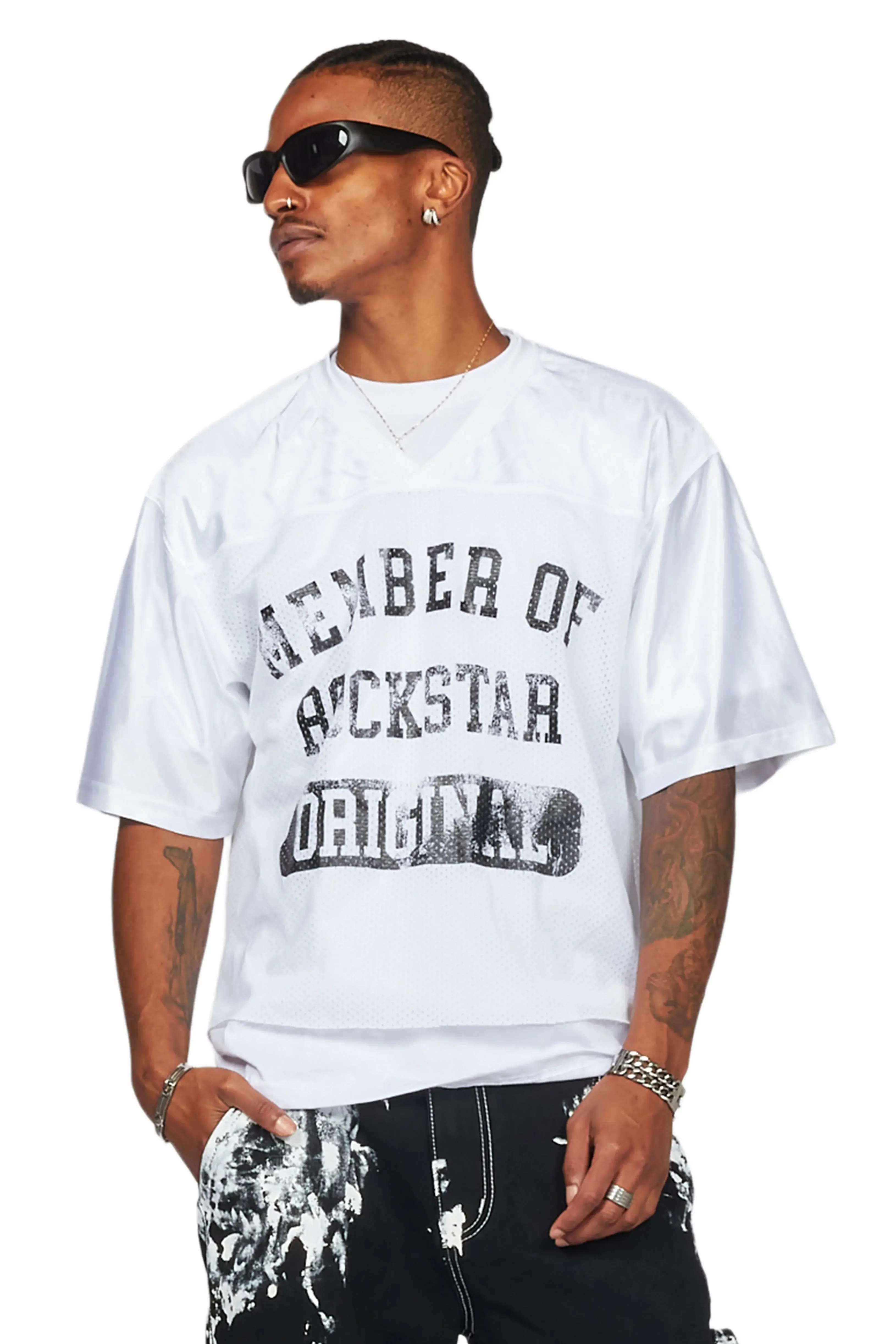 Danian White Graphic Mesh Jersey sold by Rockstar Original product image thumbnail 4