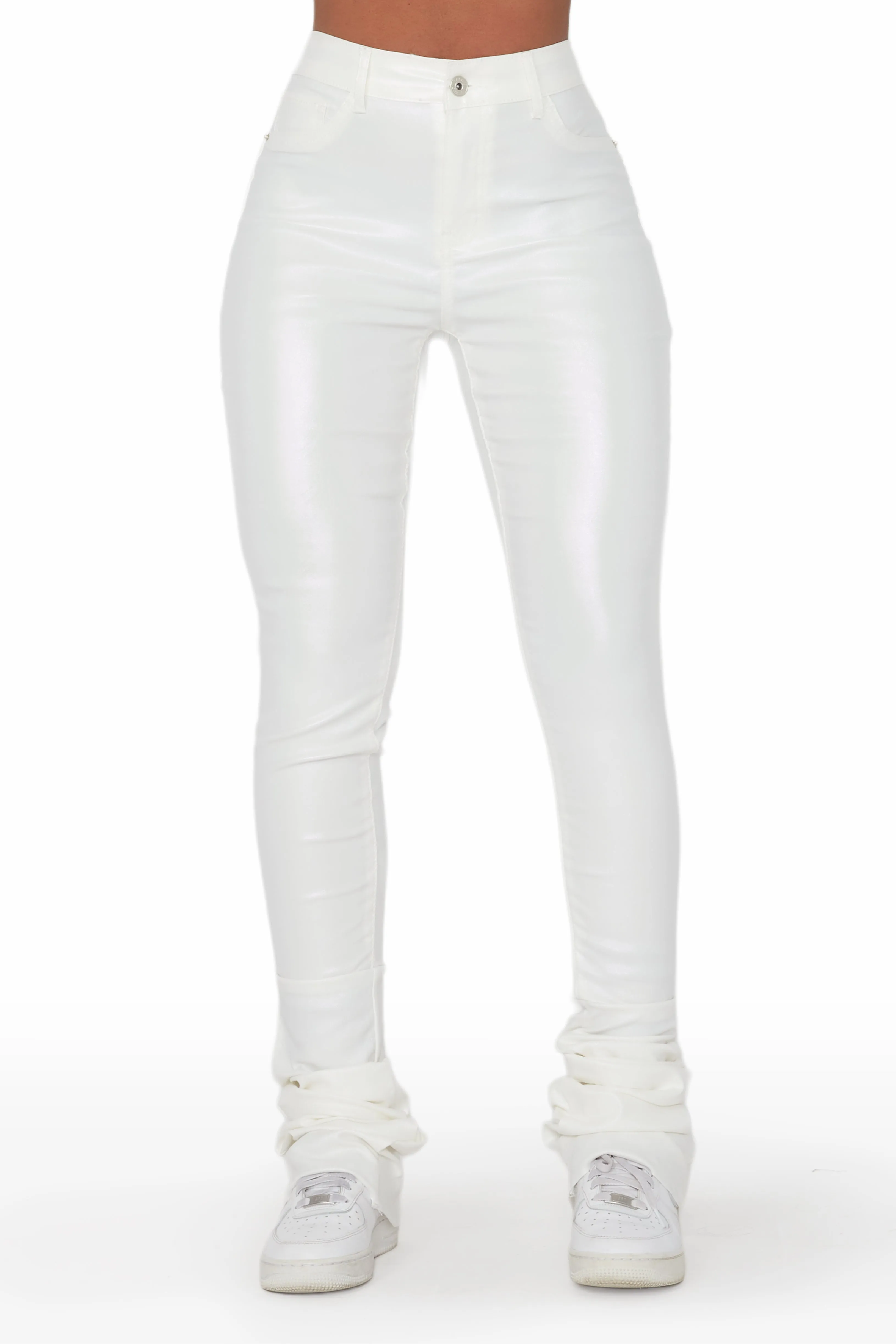 Zaniyah Metallic White PU Super Stacked Pant sold by Rockstar Original