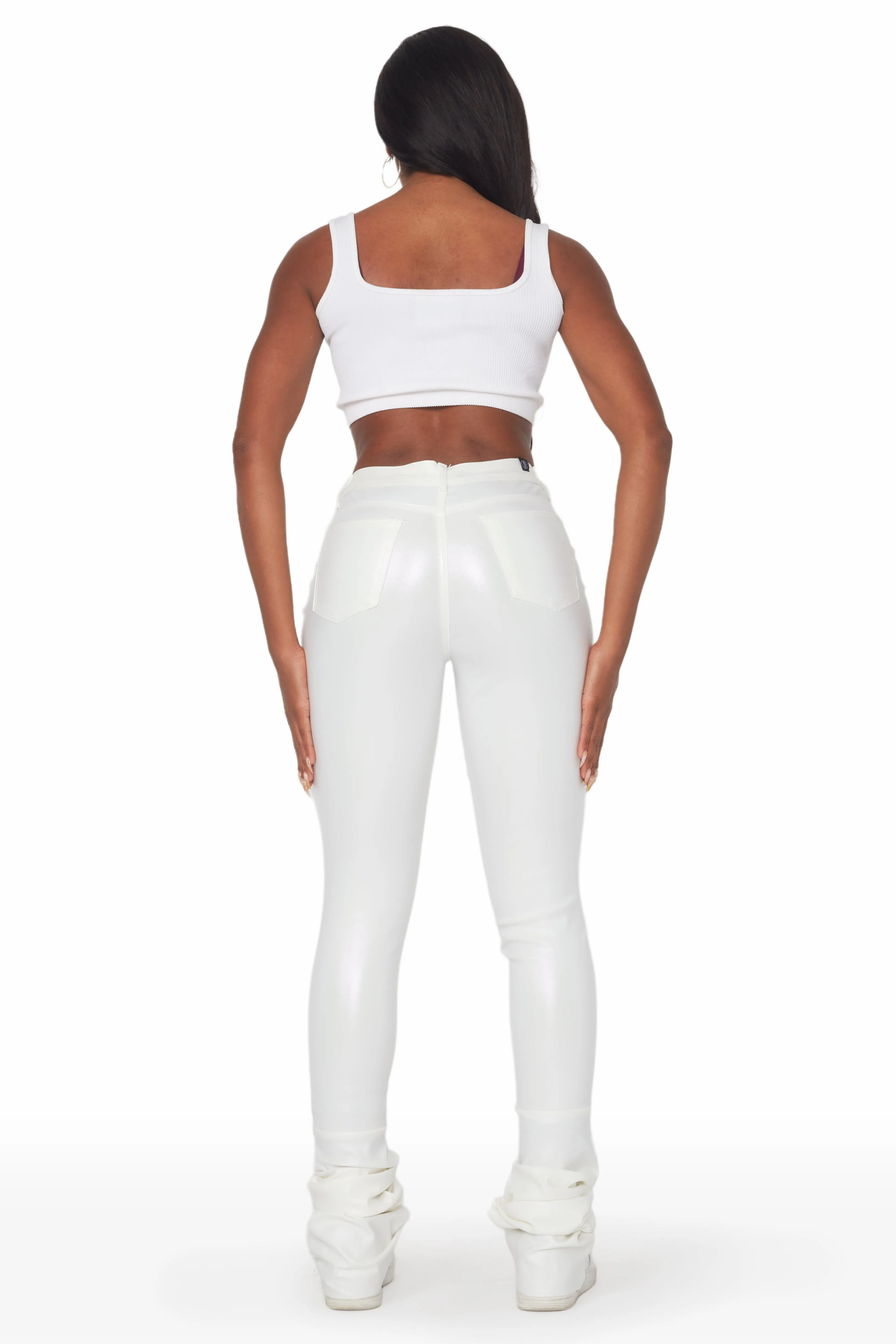 Zaniyah Metallic White PU Super Stacked Pant sold by Rockstar Original product image thumbnail 5