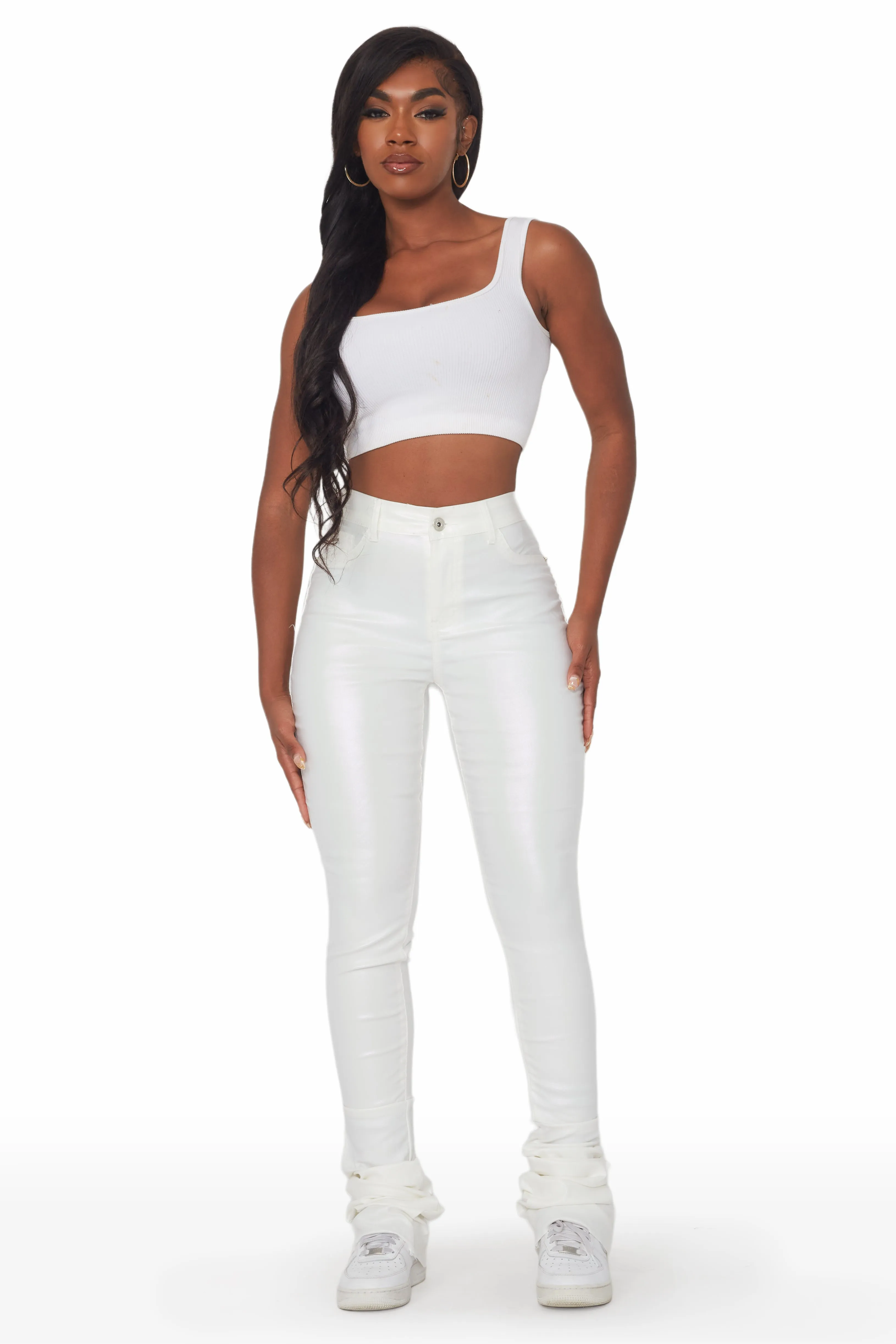 Zaniyah Metallic White PU Super Stacked Pant sold by Rockstar Original product image thumbnail 3