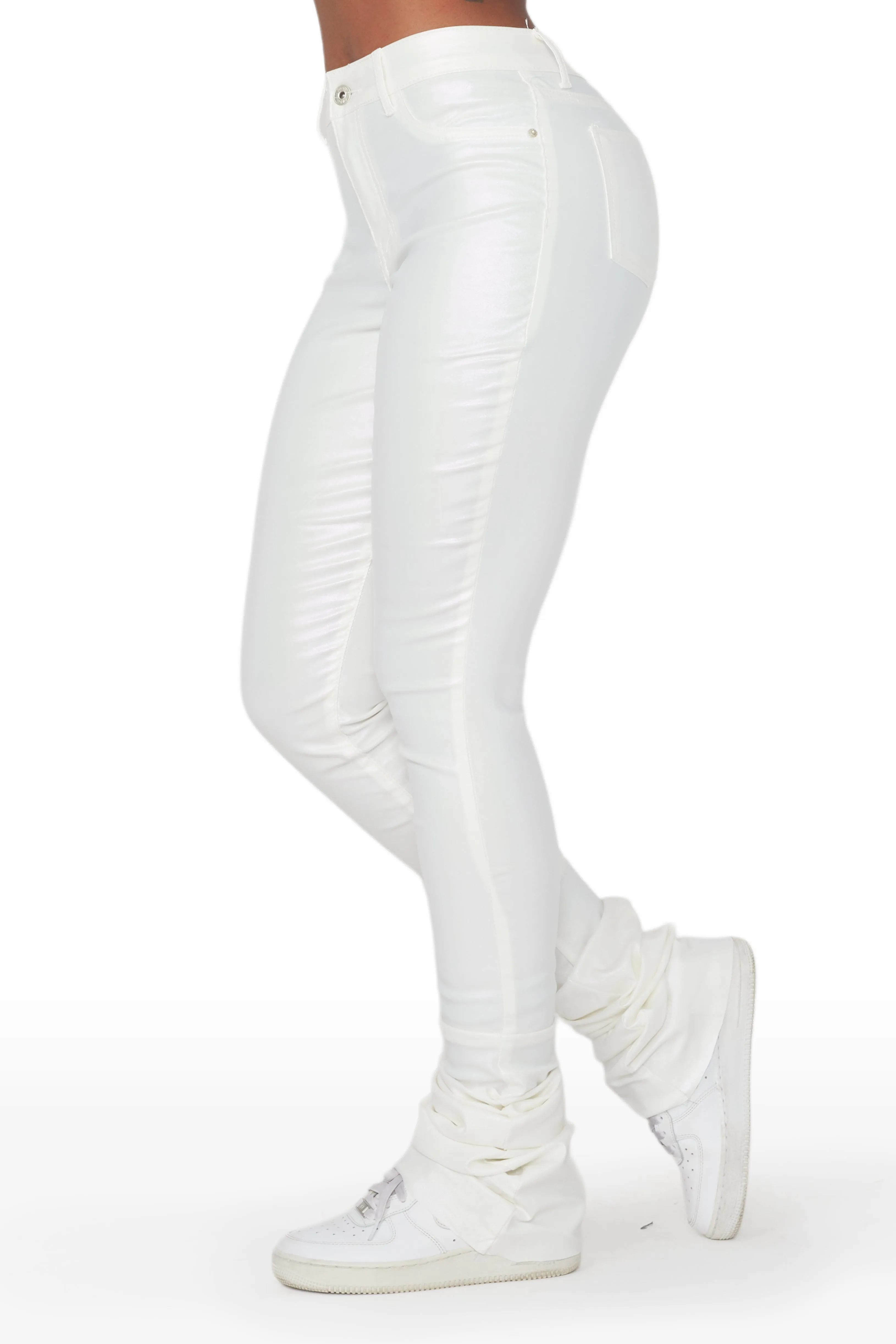 Zaniyah Metallic White PU Super Stacked Pant sold by Rockstar Original product image thumbnail 4