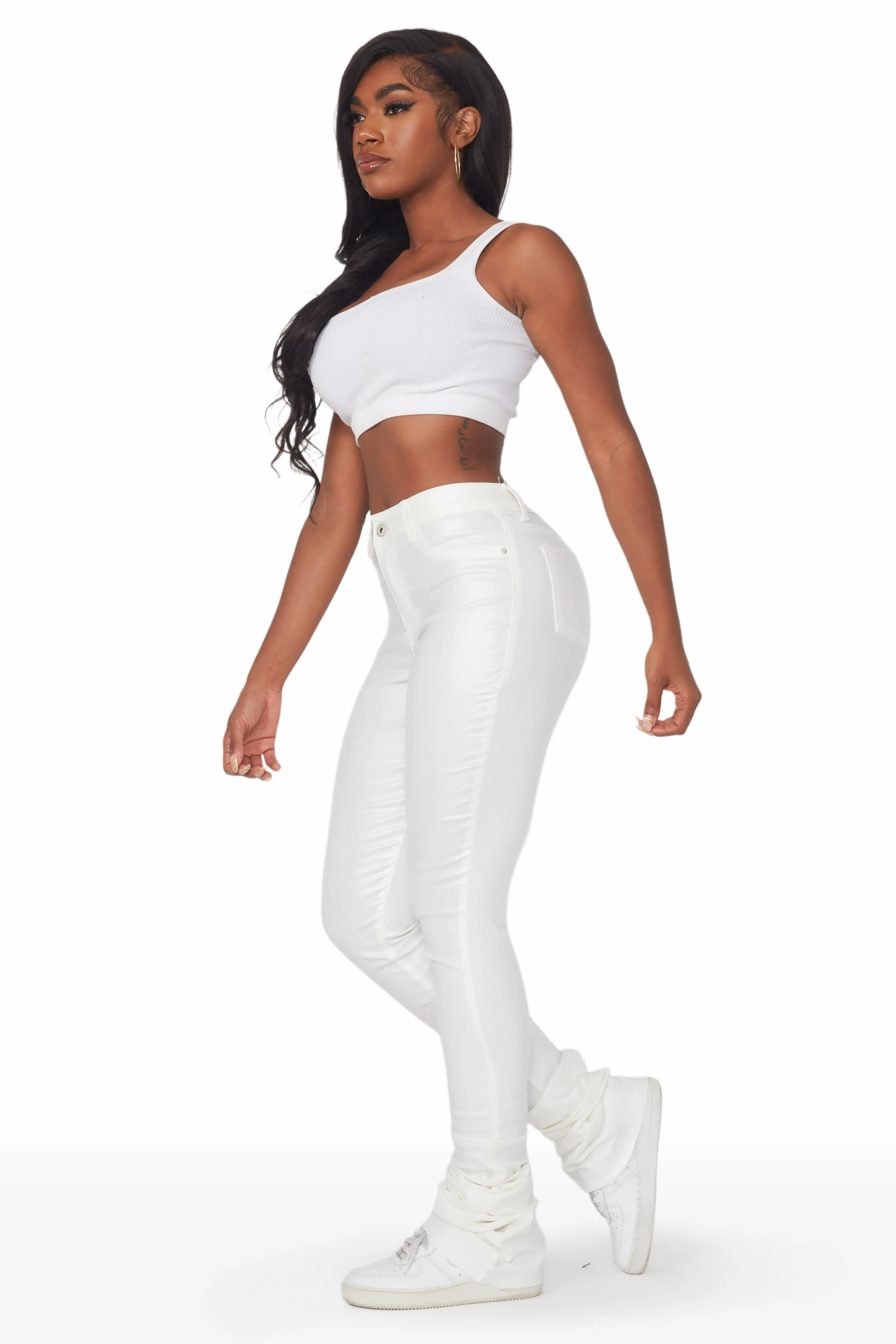 Zaniyah Metallic White PU Super Stacked Pant sold by Rockstar Original product image thumbnail 2