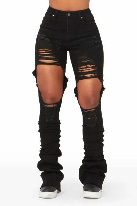 Yours Truly Vintage Black Distressed Super Stacked Jean sold by Rockstar Original