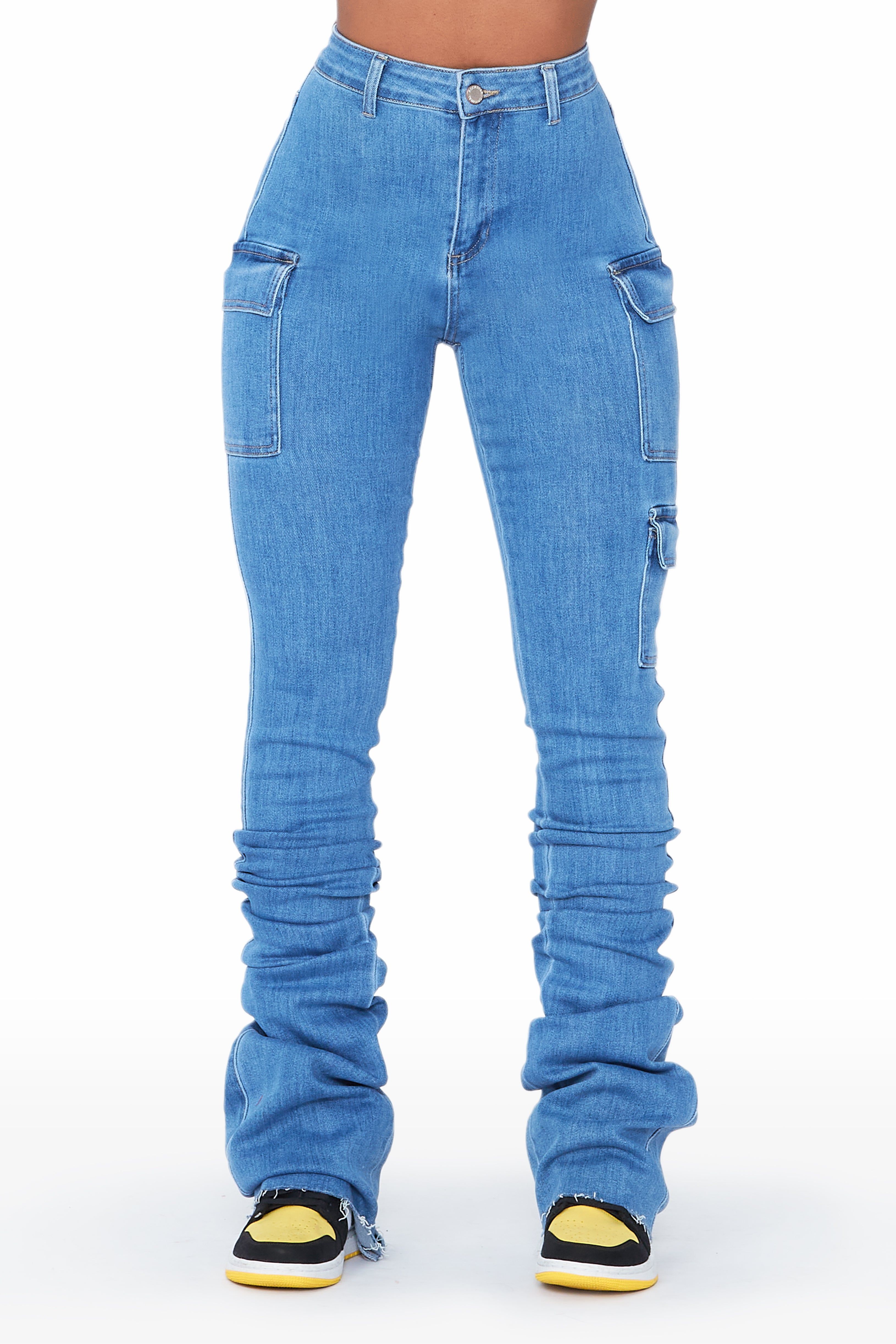 Vixen Light Wash Cargo Super Stacked Jean | Parallel